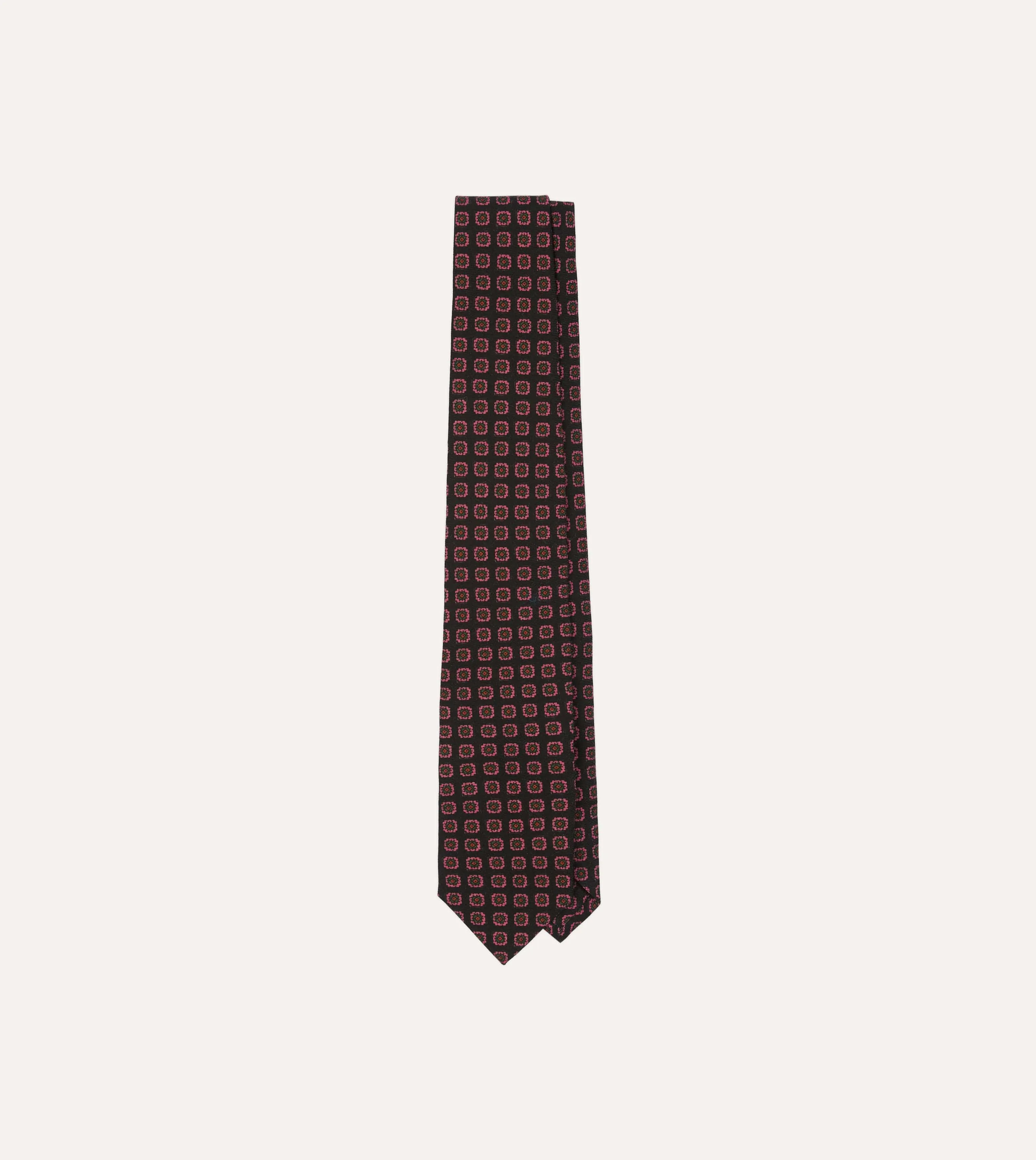 Black Red, and Green Diamond Print Check Self-Tipped Wool Tie sold by Drake's London