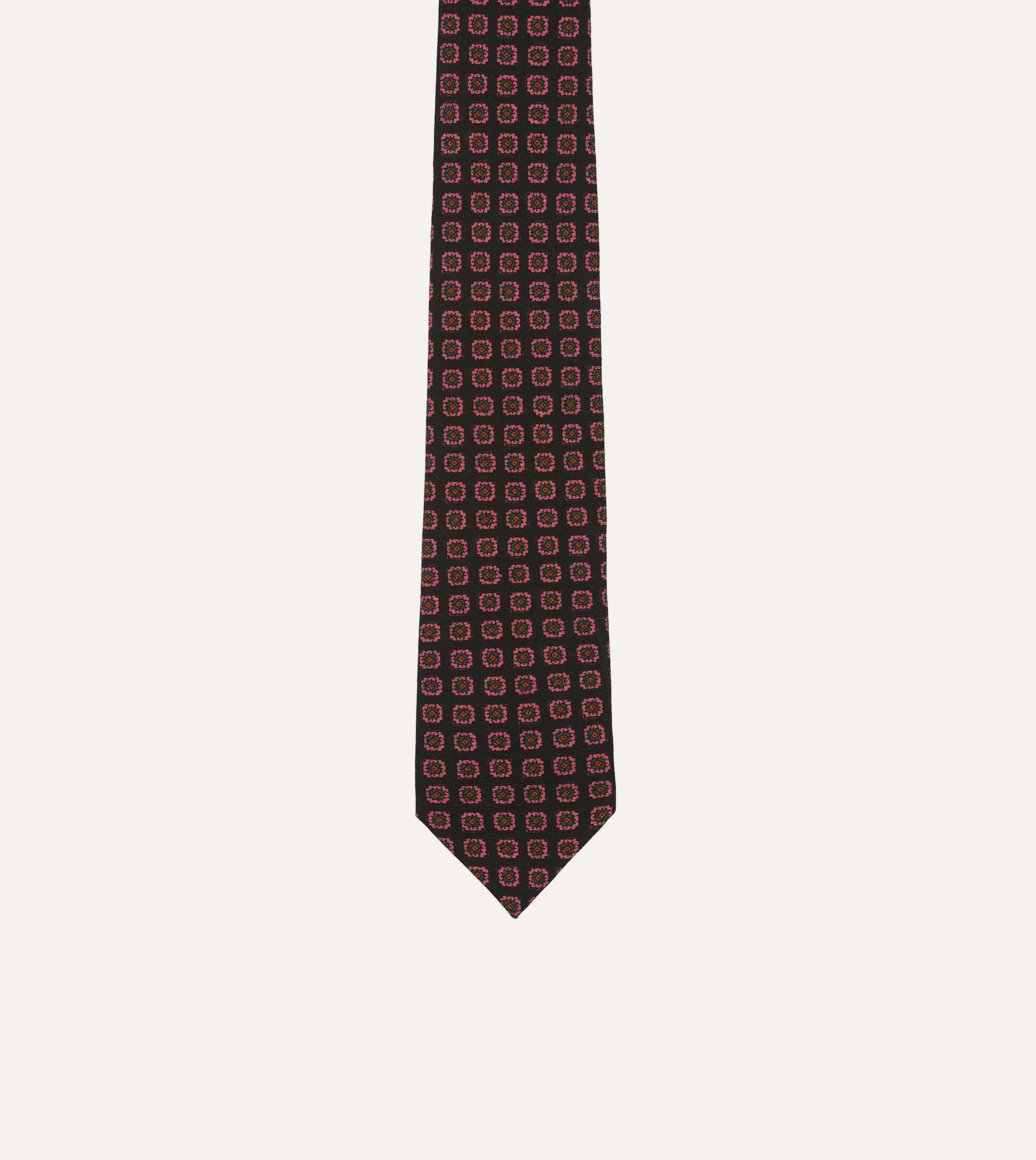 Black Red, and Green Diamond Print Check Self-Tipped Wool Tie sold by Drake's London product image thumbnail 3