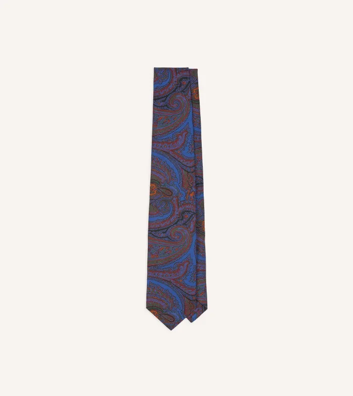 Blue Acanthus Print Silk Self Tipped Tie sold by Drake's London