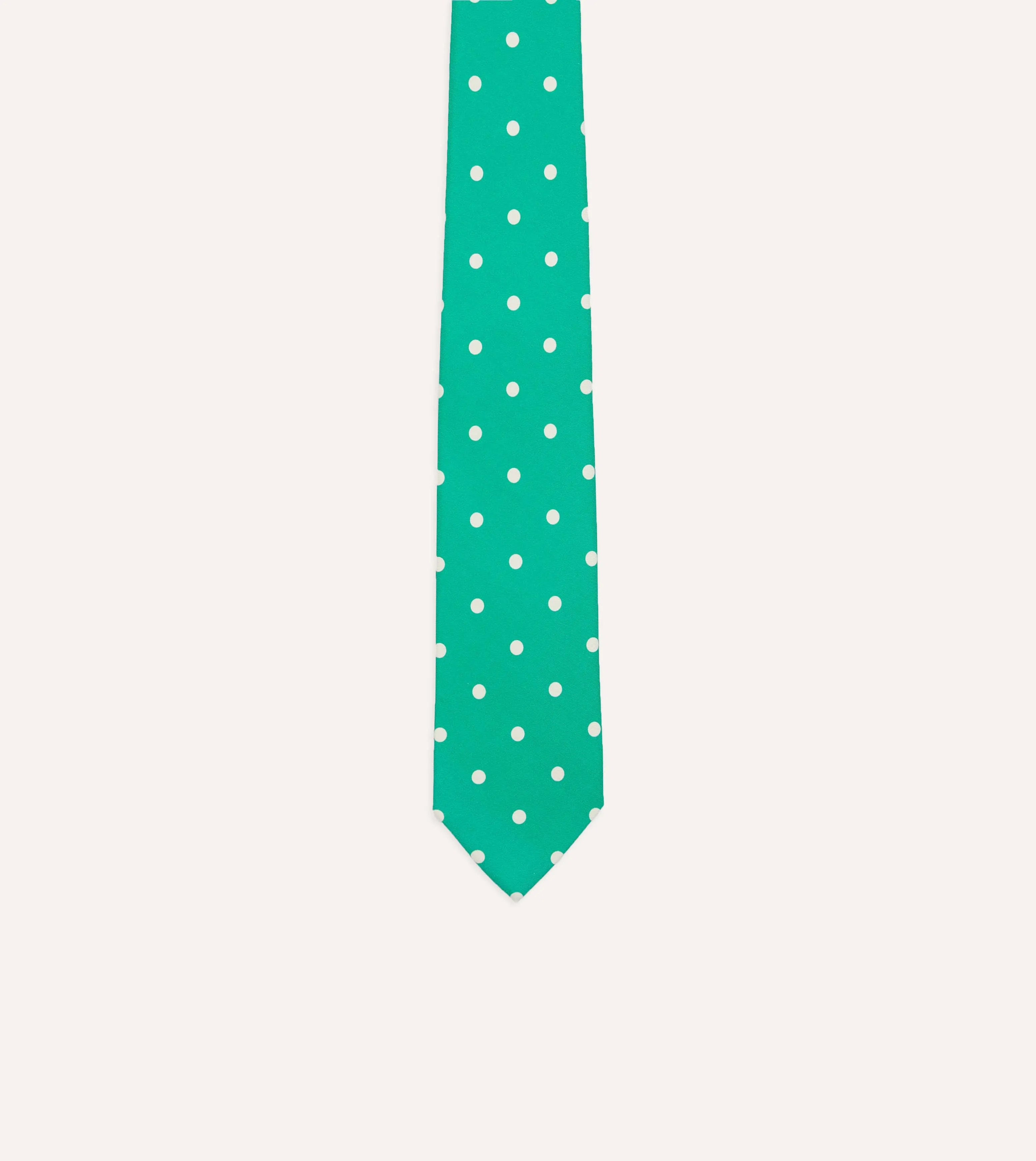 Green Polka Dot Silk Self-Tipped Tie sold by Drake's London product image thumbnail 3