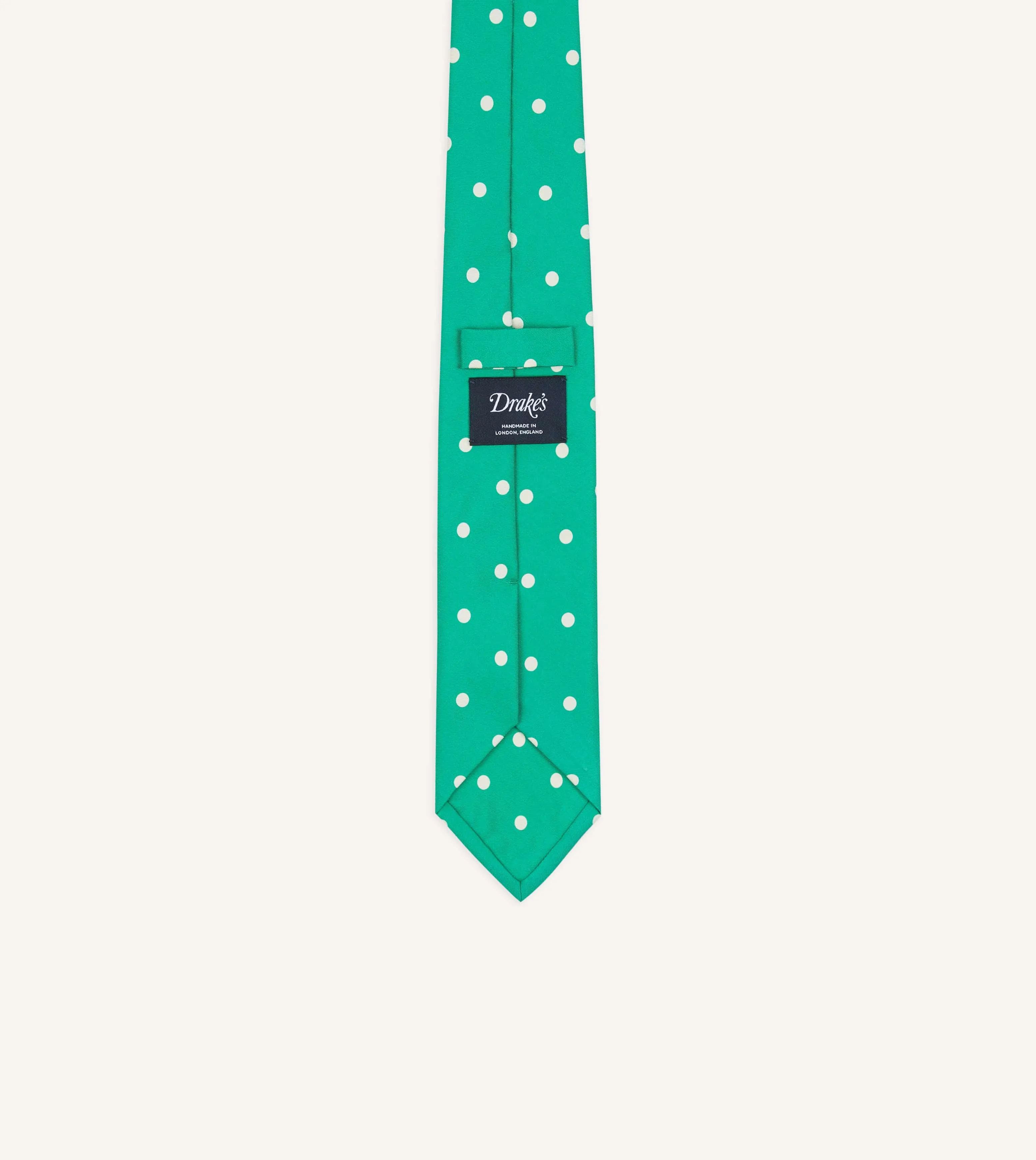 Green Polka Dot Silk Self-Tipped Tie sold by Drake's London product image thumbnail 4