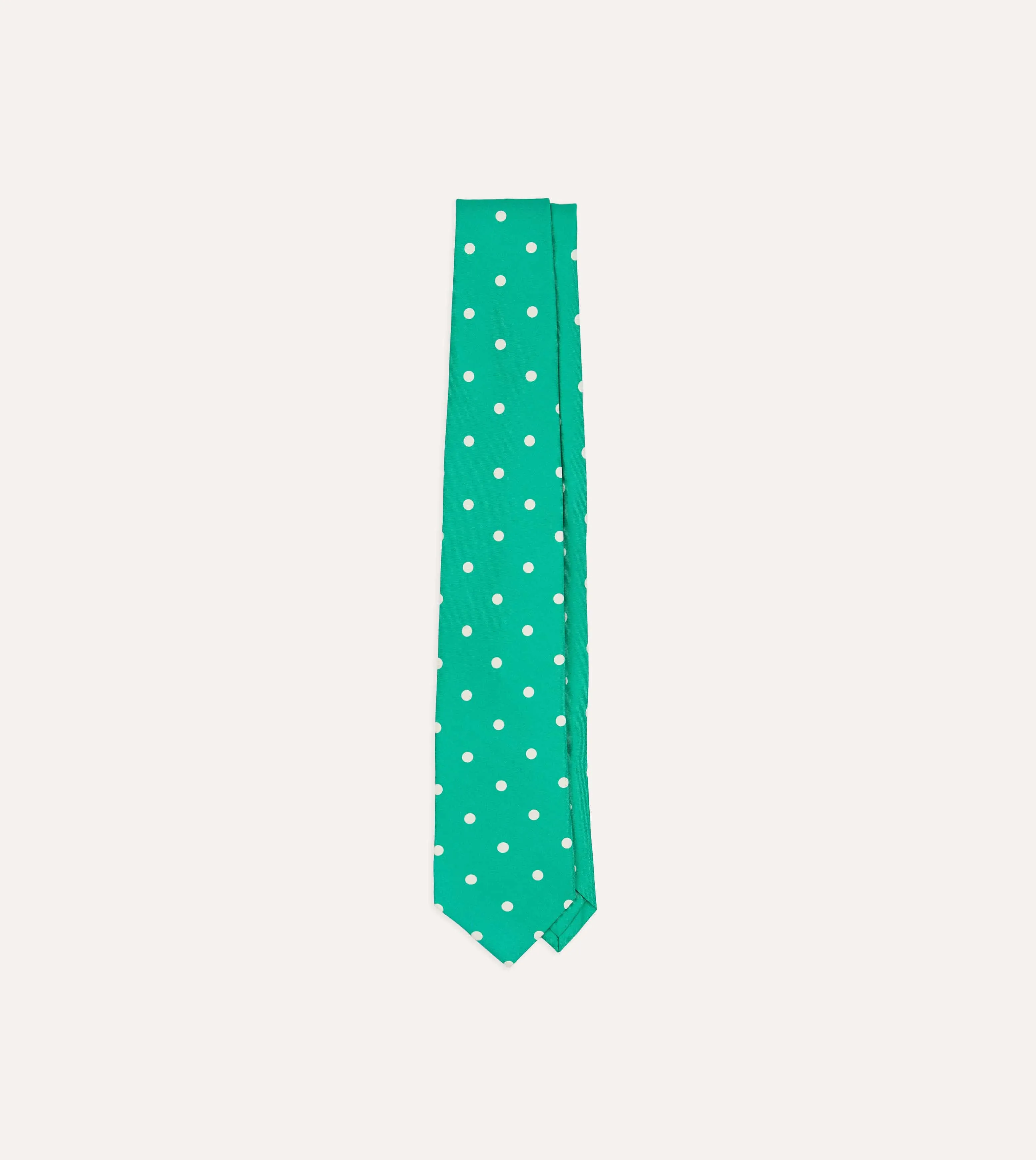 Green Polka Dot Silk Self-Tipped Tie sold by Drake's London
