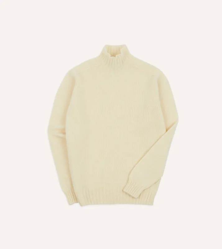 Ecru Brushed Shetland Mock Neck Jumper sold by Drake's London