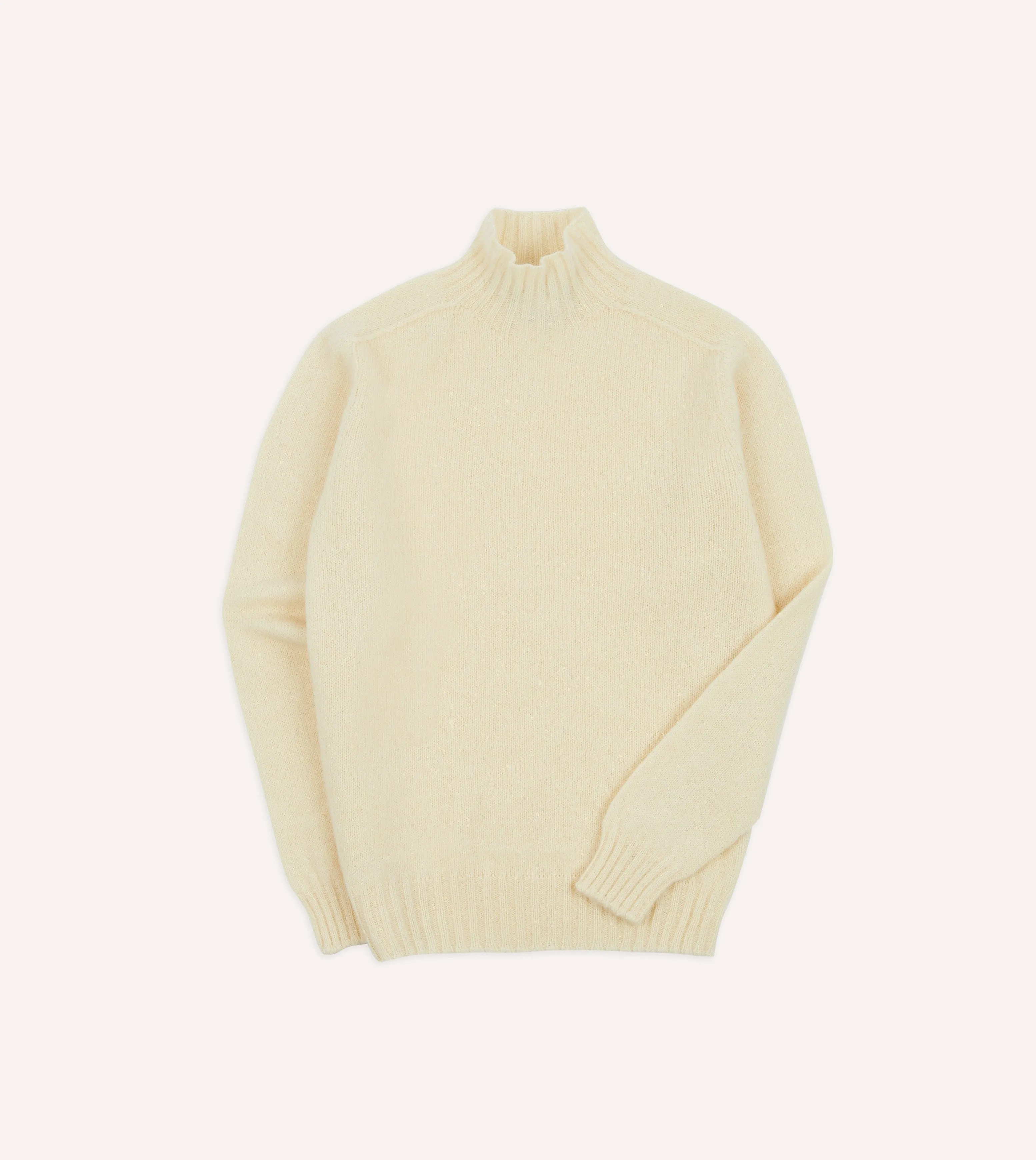 Ecru Brushed Shetland Mock Neck Jumper sold by Drake's London