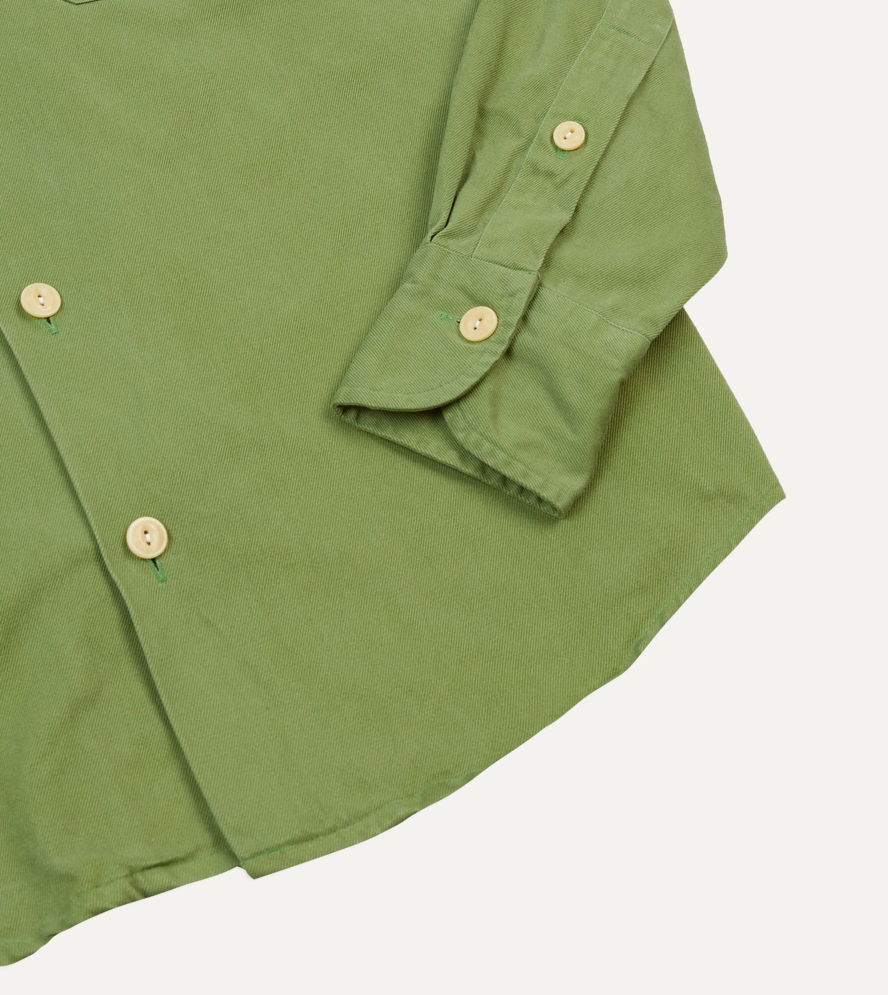 Green Brushed Cotton Twill Camp Collar Long Sleeve Shirt sold by Drake's London product image thumbnail 5