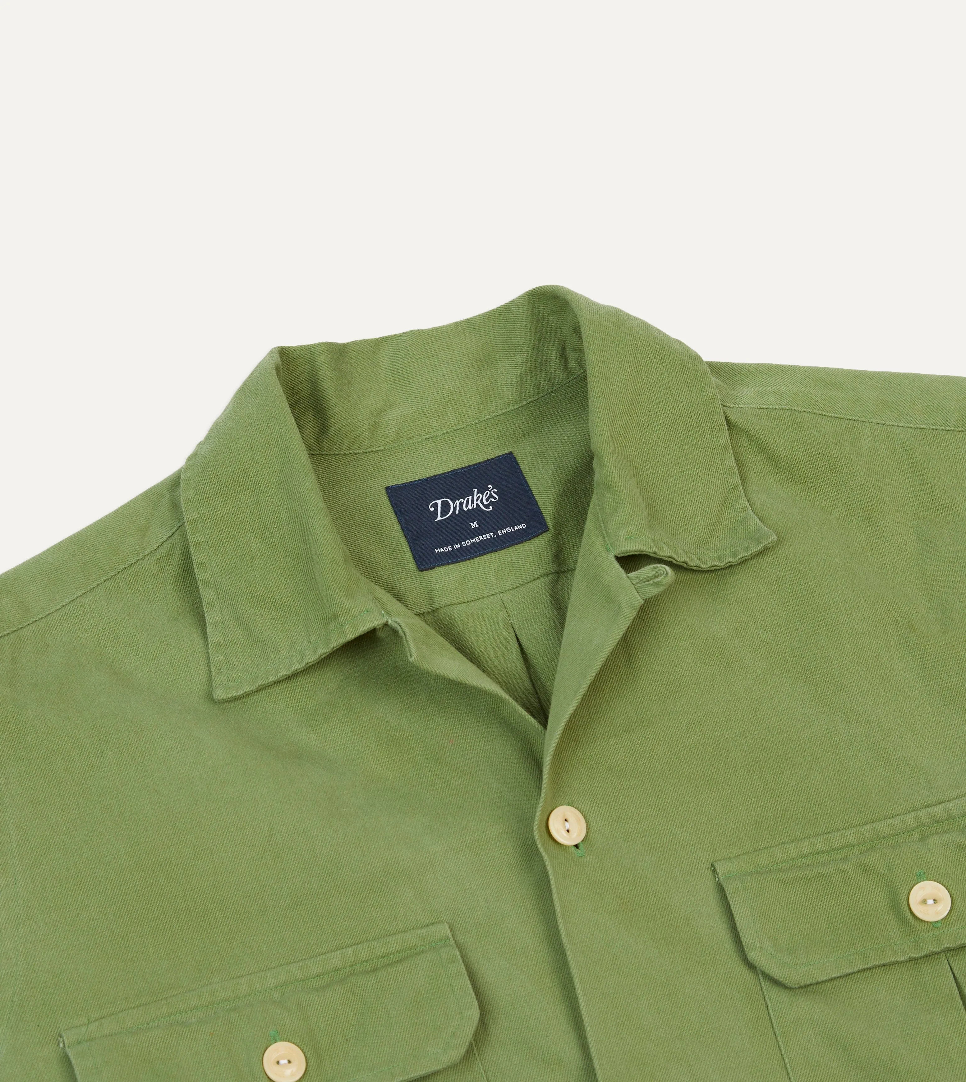 Green Brushed Cotton Twill Camp Collar Long Sleeve Shirt sold by Drake's London product image thumbnail 3