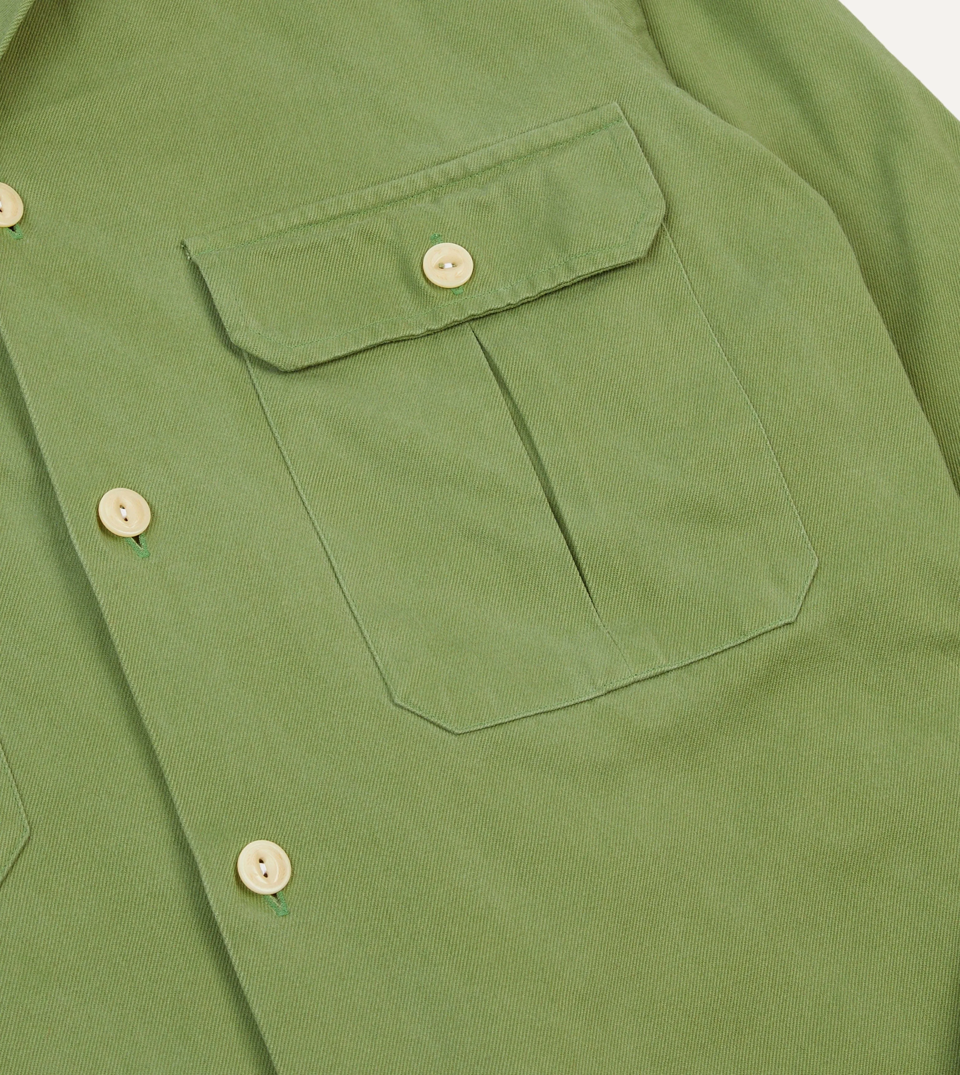 Green Brushed Cotton Twill Camp Collar Long Sleeve Shirt sold by Drake's London product image thumbnail 4