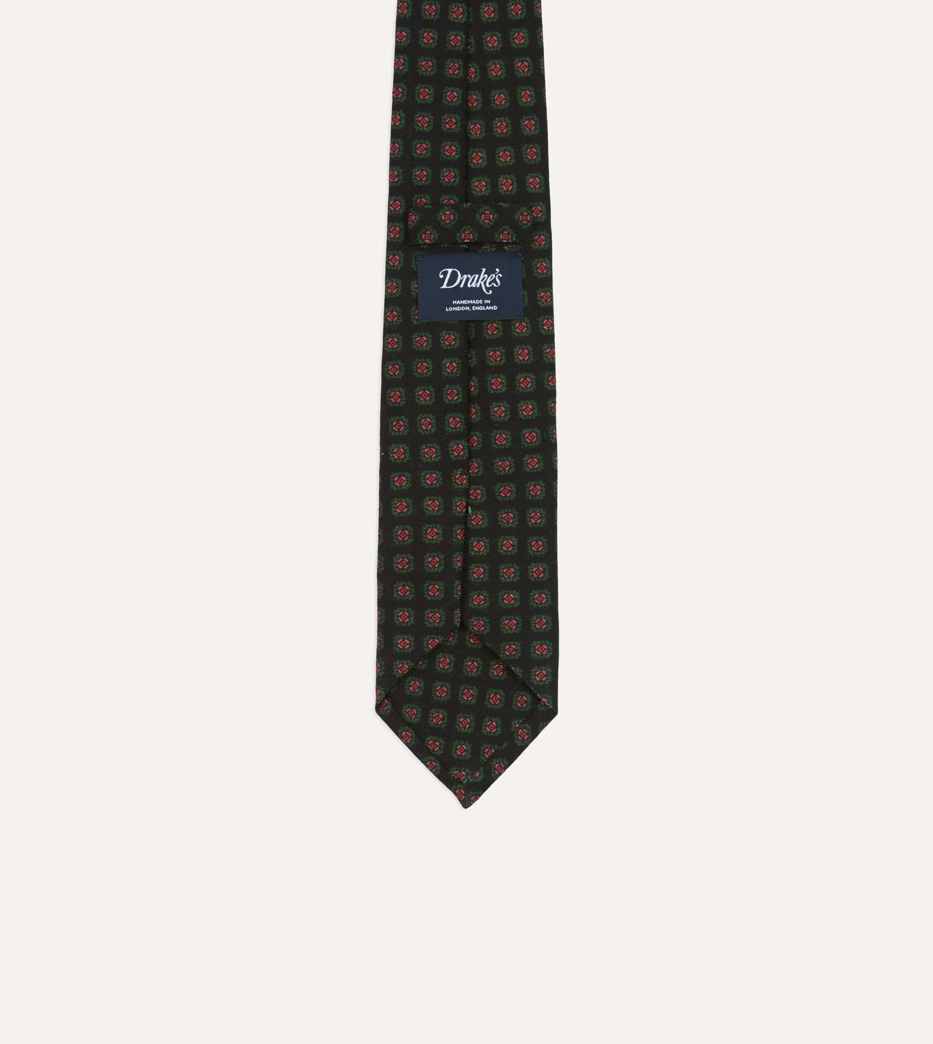 Black Green, and Red Diamond Print Check Self-Tipped Wool Tie sold by Drake's London product image thumbnail 4