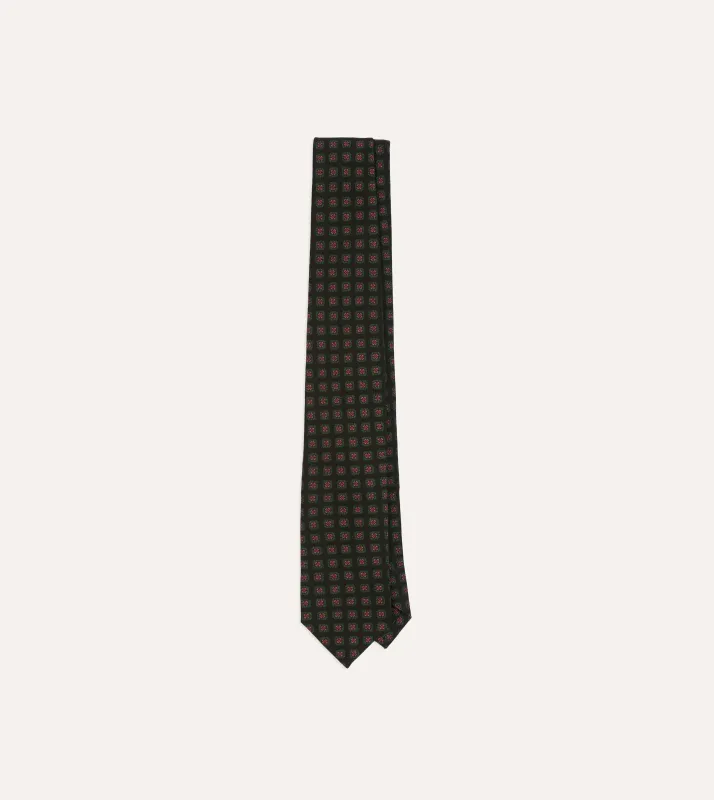 Black Green, and Red Diamond Print Check Self-Tipped Wool Tie sold by Drake's London