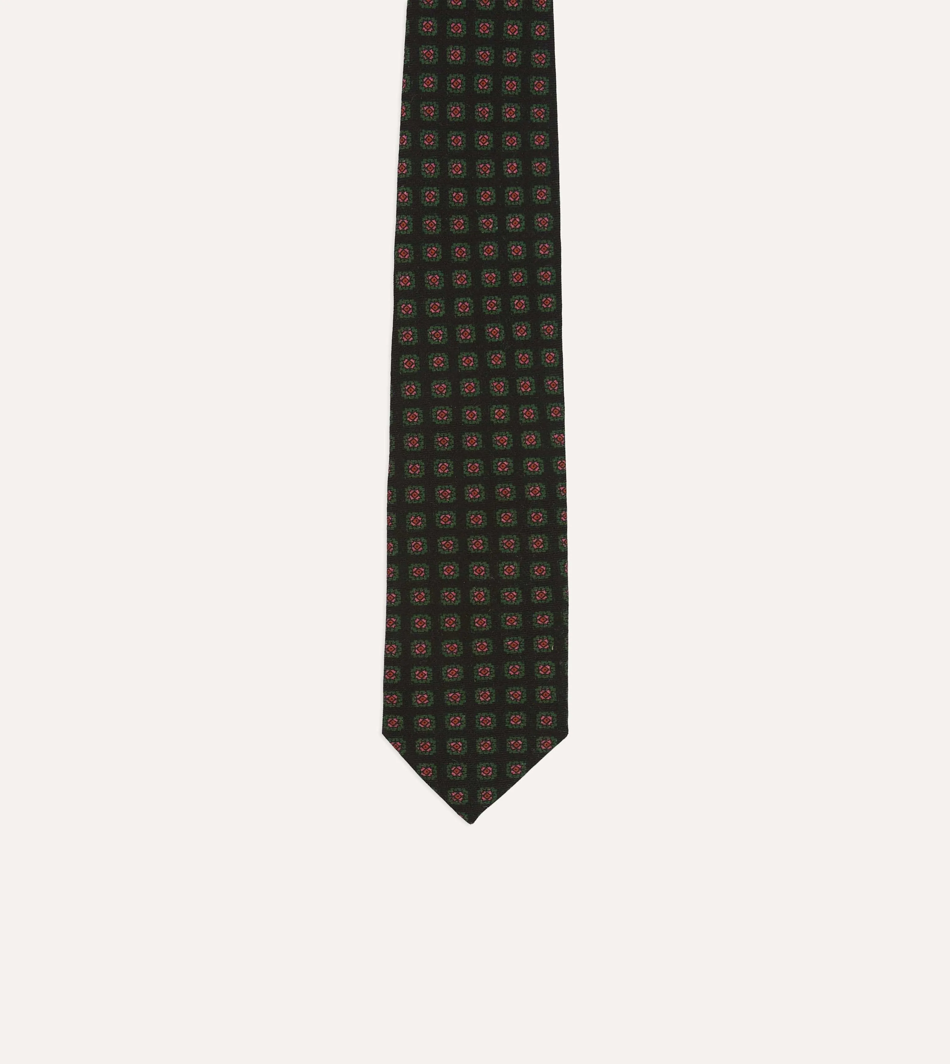 Black Green, and Red Diamond Print Check Self-Tipped Wool Tie sold by Drake's London product image thumbnail 3