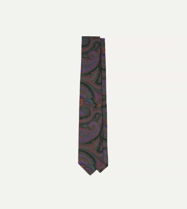 Green Acanthus Print Silk Self Tipped Tie sold by Drake's London