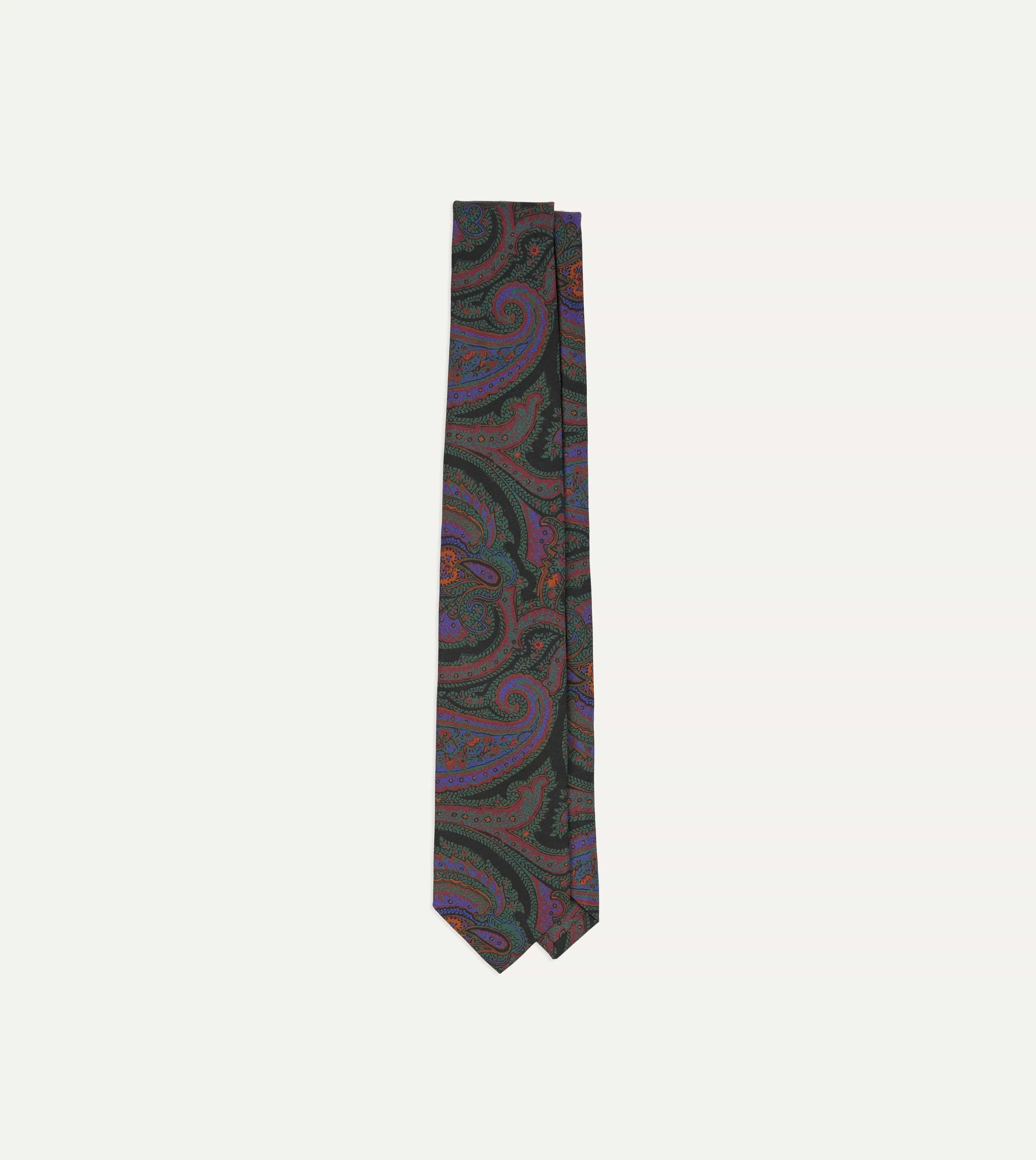 Green Acanthus Print Silk Self Tipped Tie sold by Drake's London