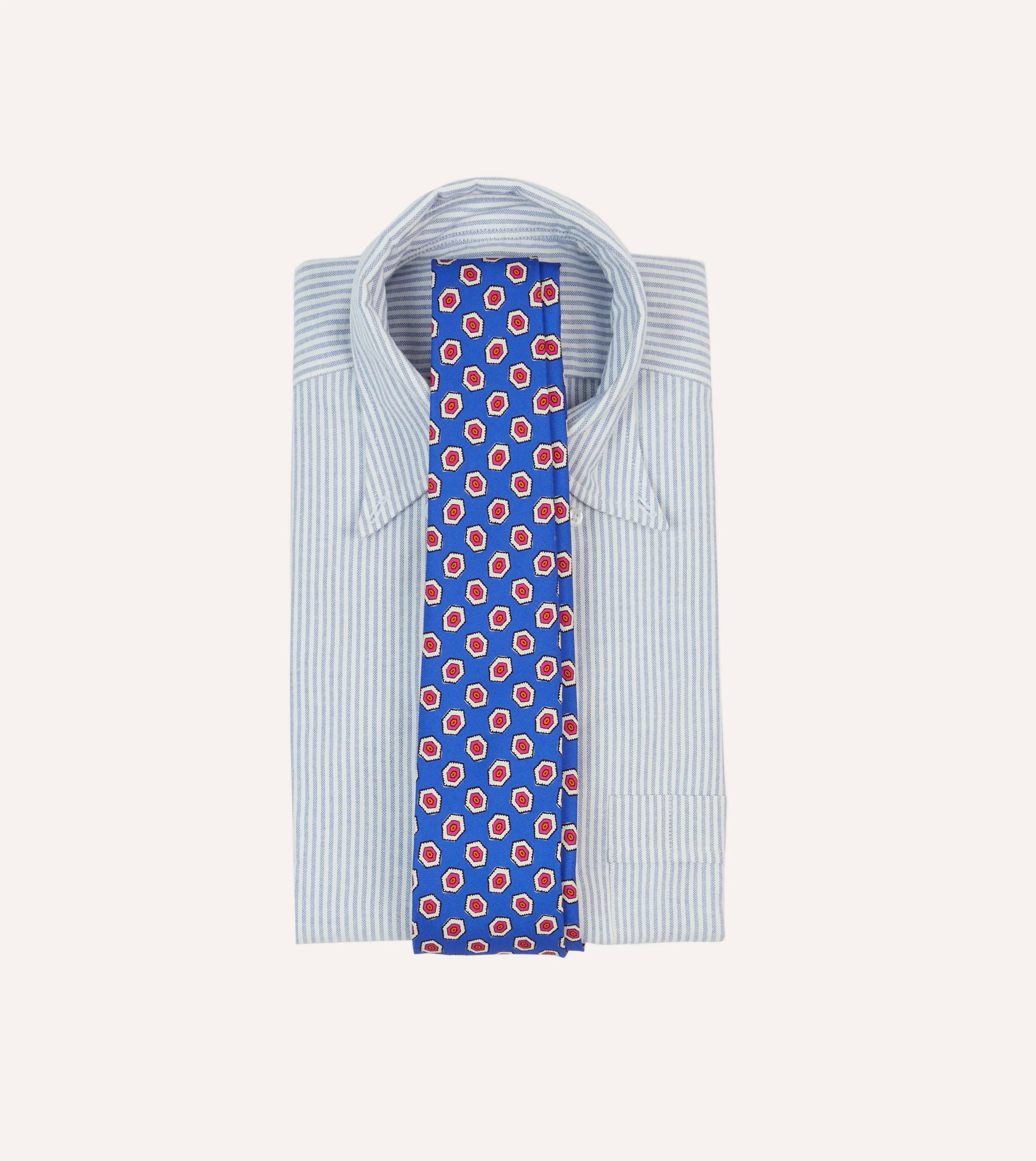 Blue Hexagon Tile Print Silk Self-Tipped Tie sold by Drake's London product image thumbnail 2
