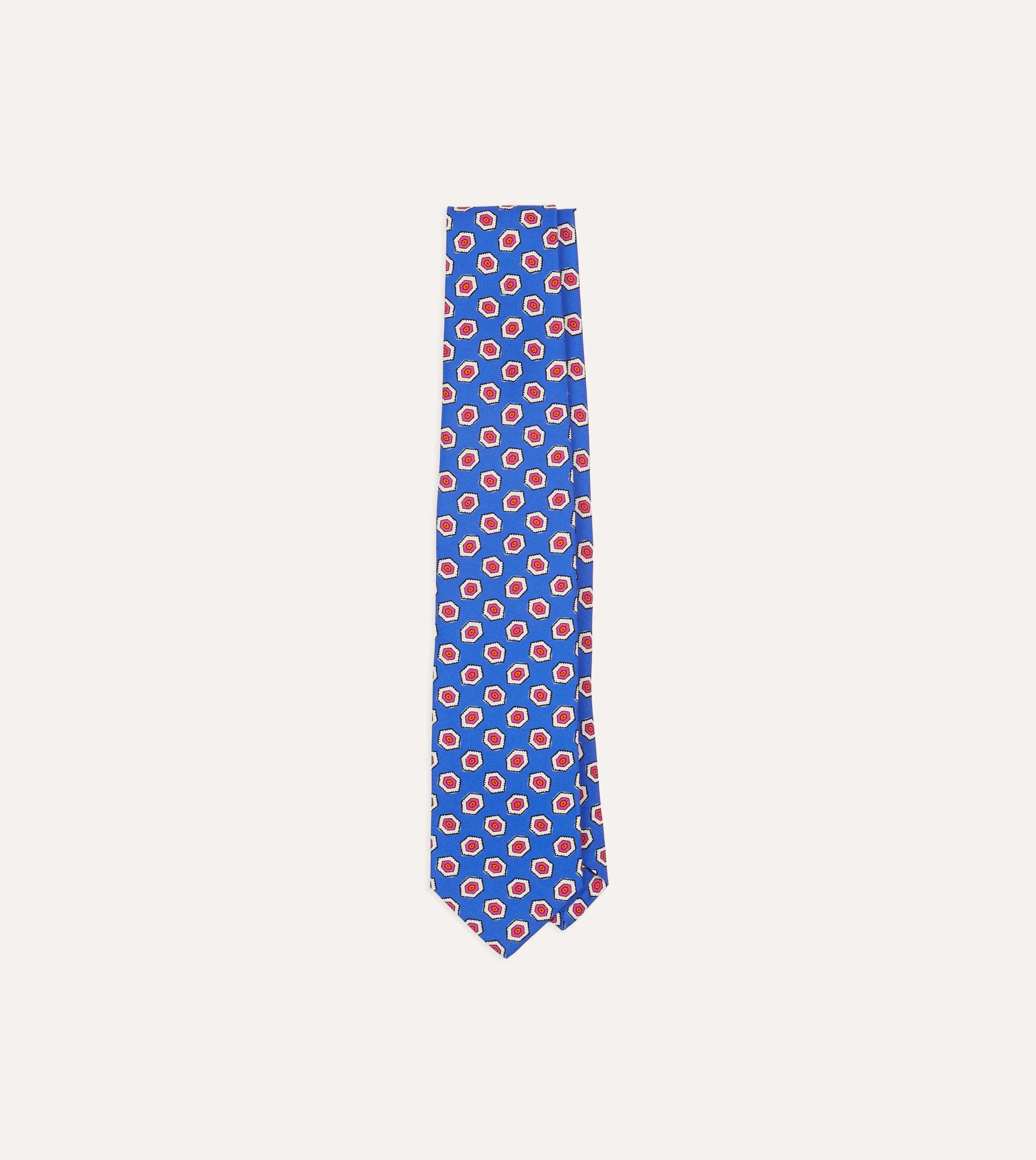 Blue Hexagon Tile Print Silk Self-Tipped Tie sold by Drake's London