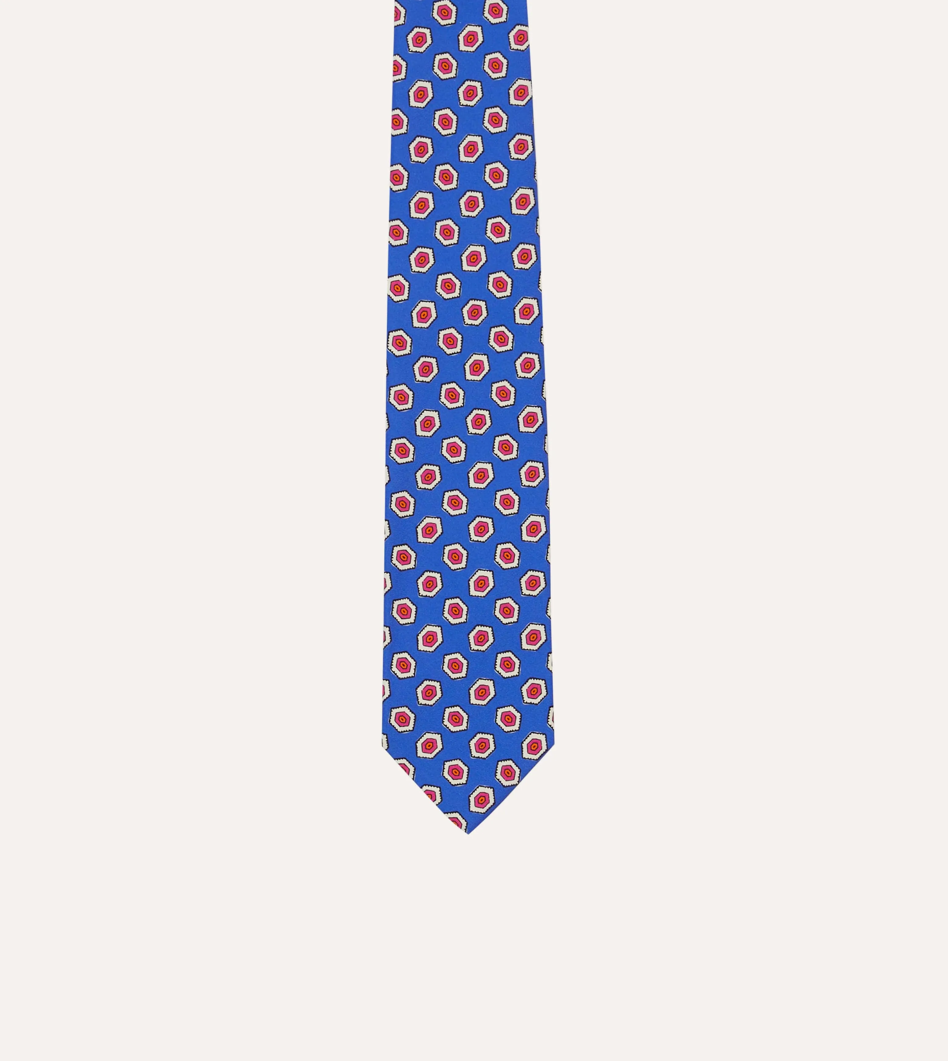 Blue Hexagon Tile Print Silk Self-Tipped Tie sold by Drake's London product image thumbnail 3