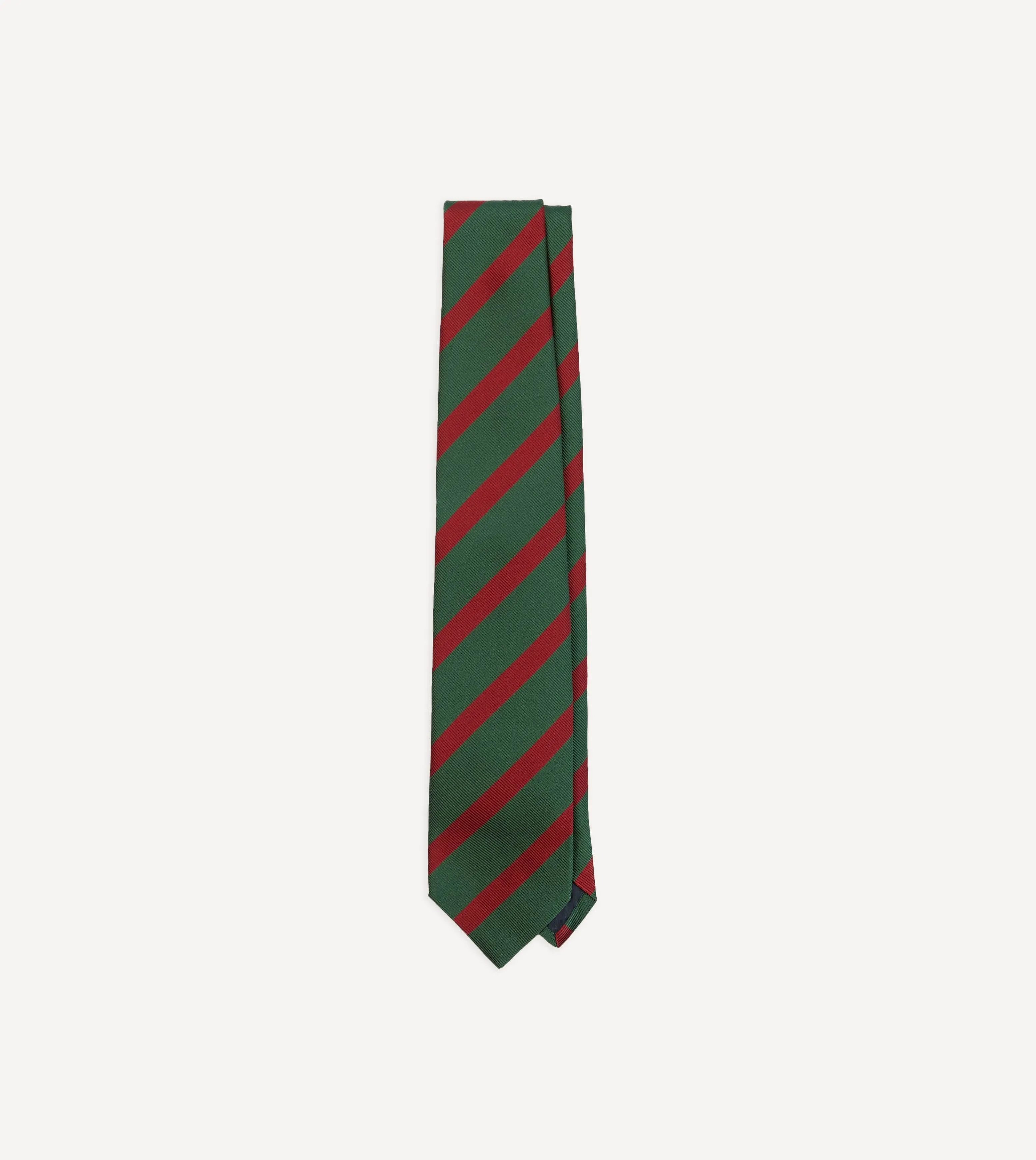 Green and Red Dual Stripe Mogador Silk Tipped Tie sold by Drake's London