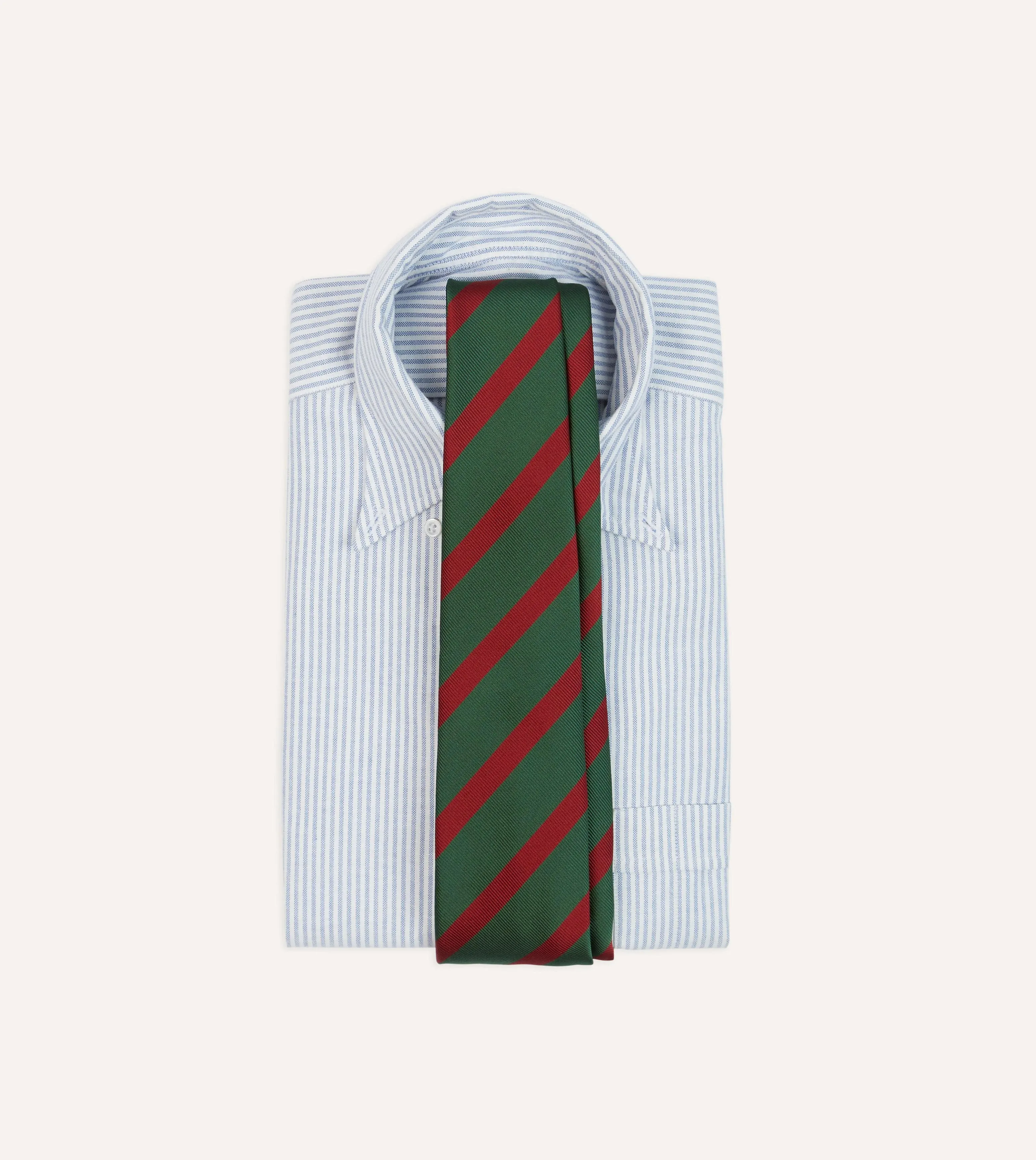 Green and Red Dual Stripe Mogador Silk Tipped Tie sold by Drake's London product image thumbnail 2