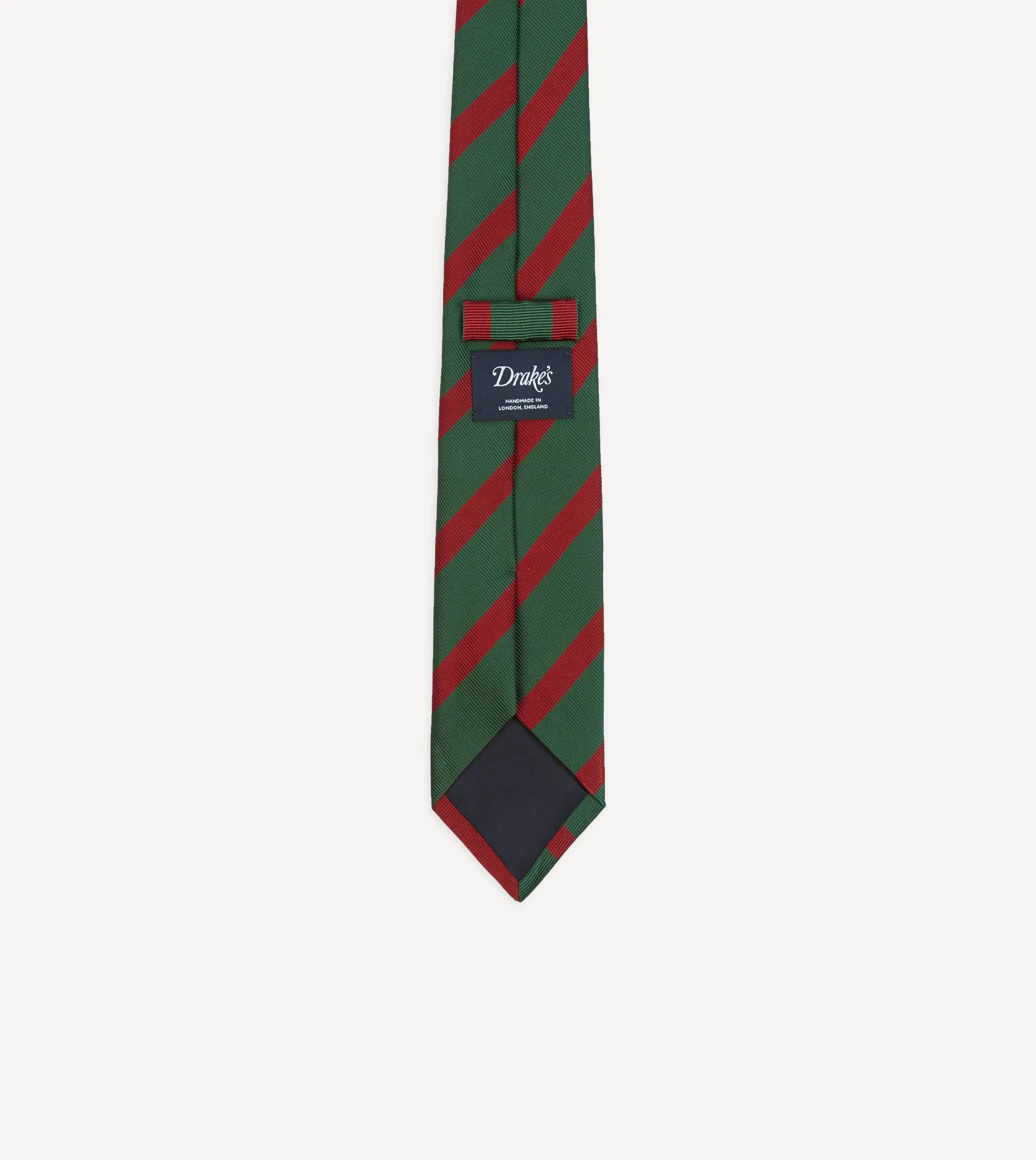 Green and Red Dual Stripe Mogador Silk Tipped Tie sold by Drake's London product image thumbnail 4