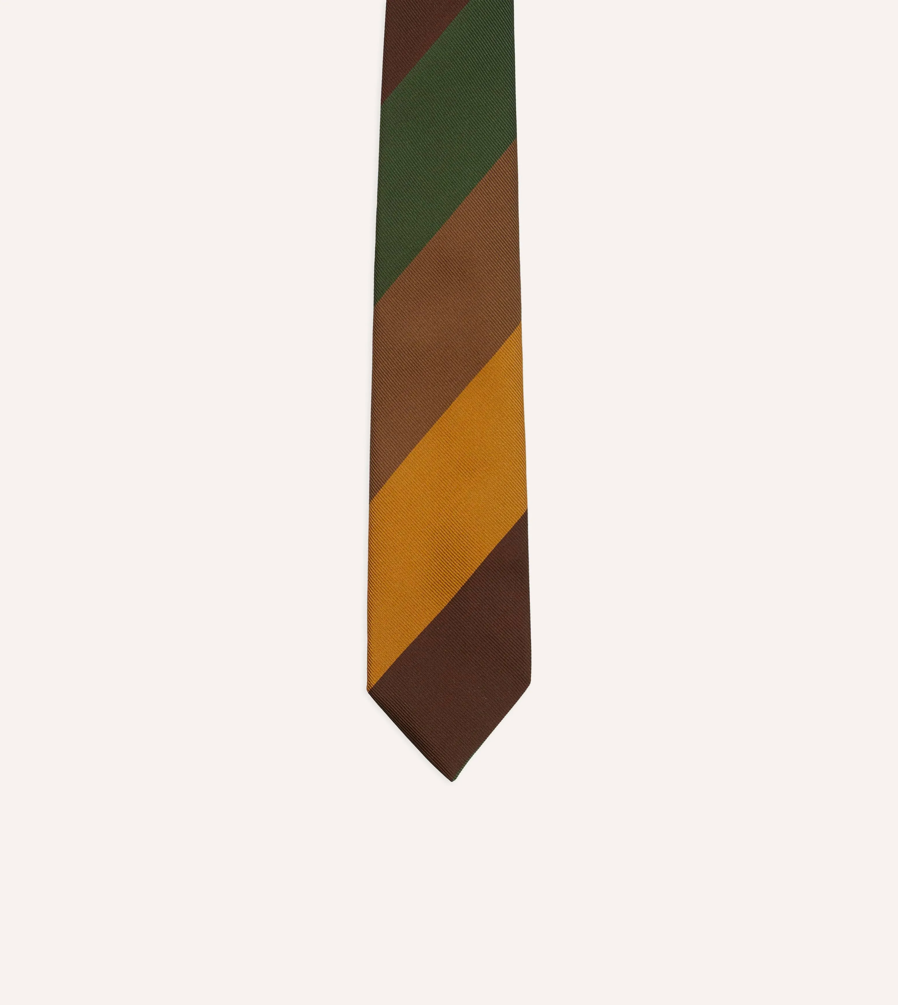 Brown, Green and Yellow Wide Stripe Repp Silk Cotton Tipped Tie sold by Drake's London product image thumbnail 3