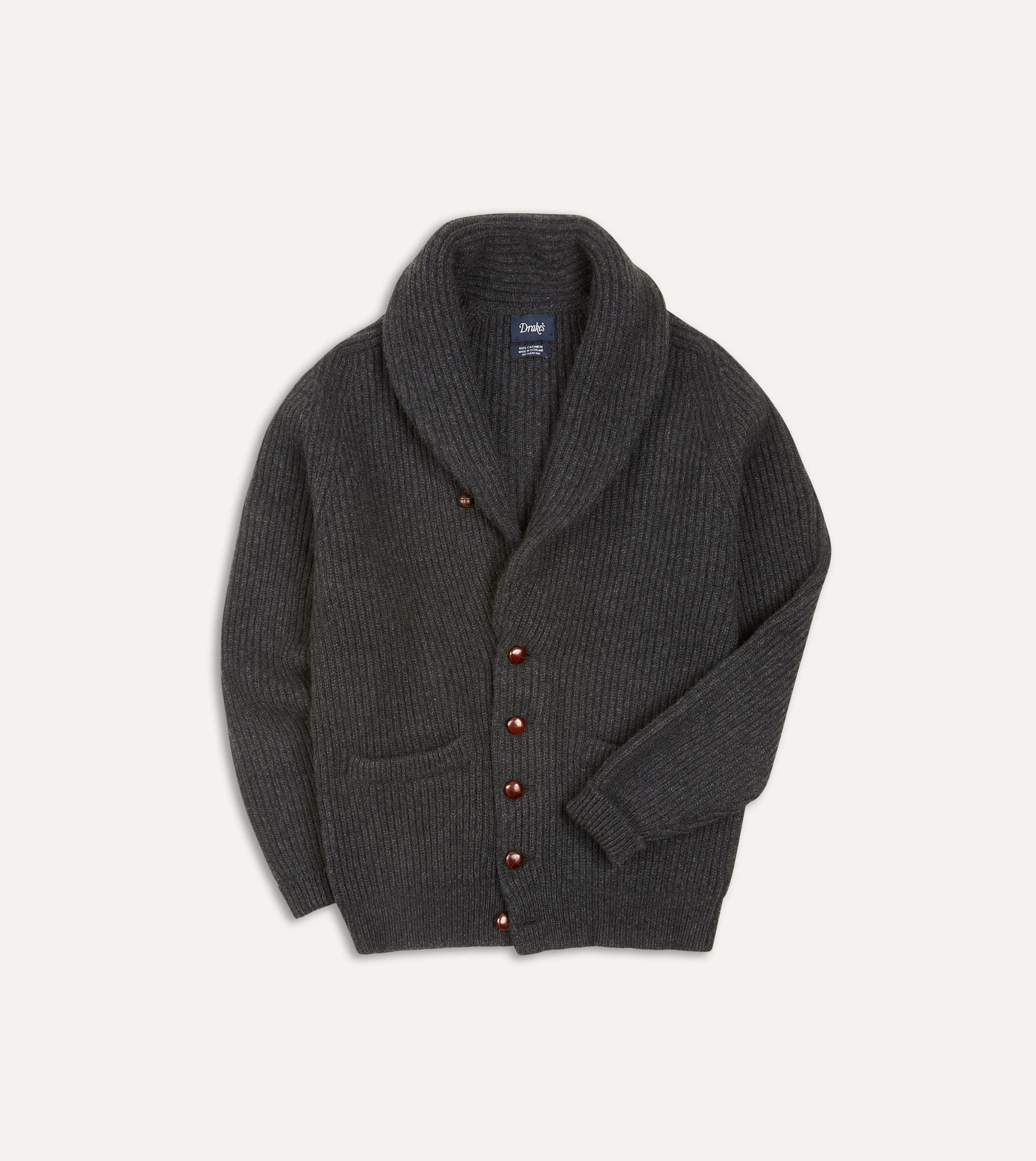 Charcoal Cashmere Shawl Collar Cardigan sold by Drake's London