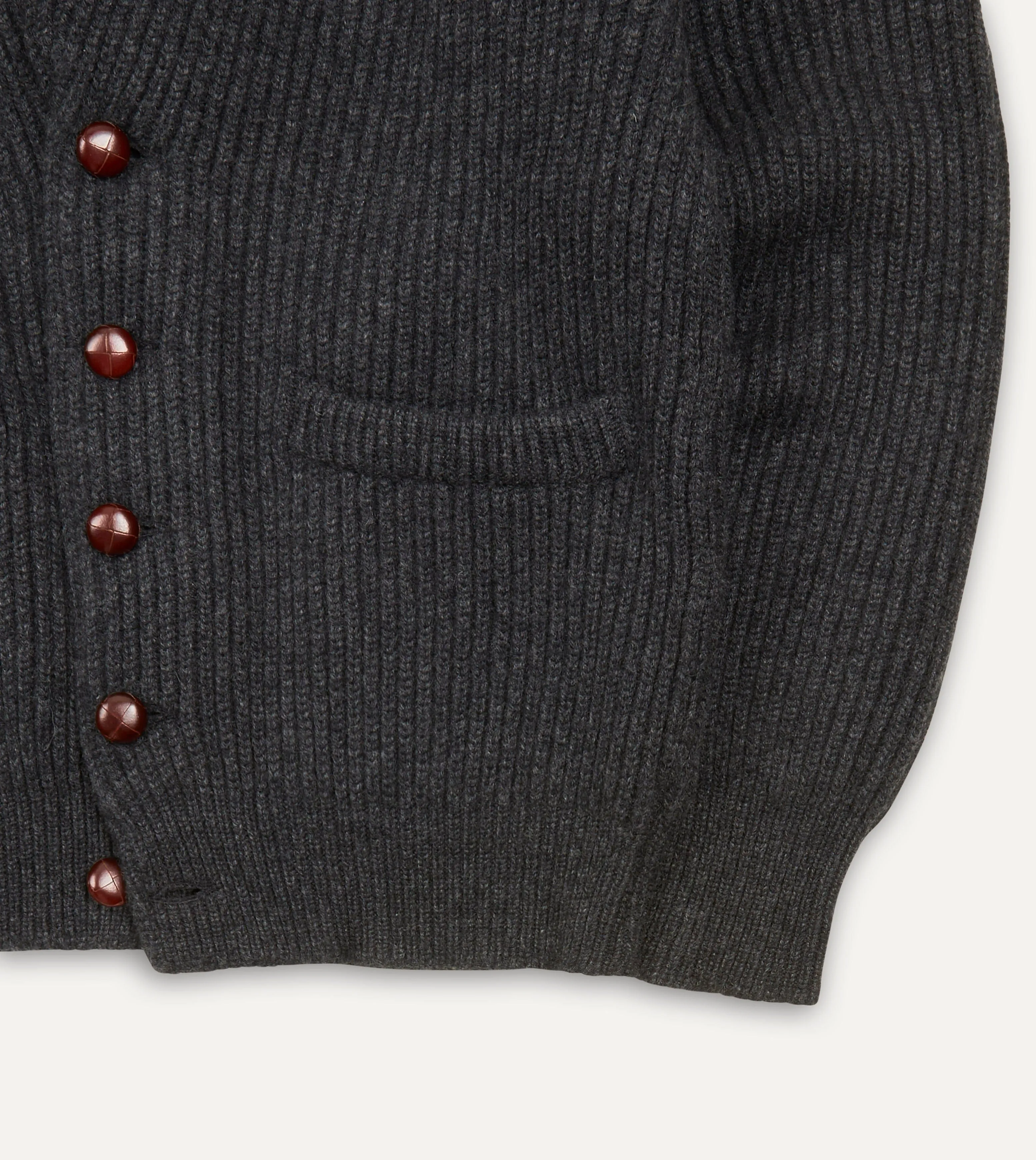 Charcoal Cashmere Shawl Collar Cardigan sold by Drake's London product image thumbnail 5