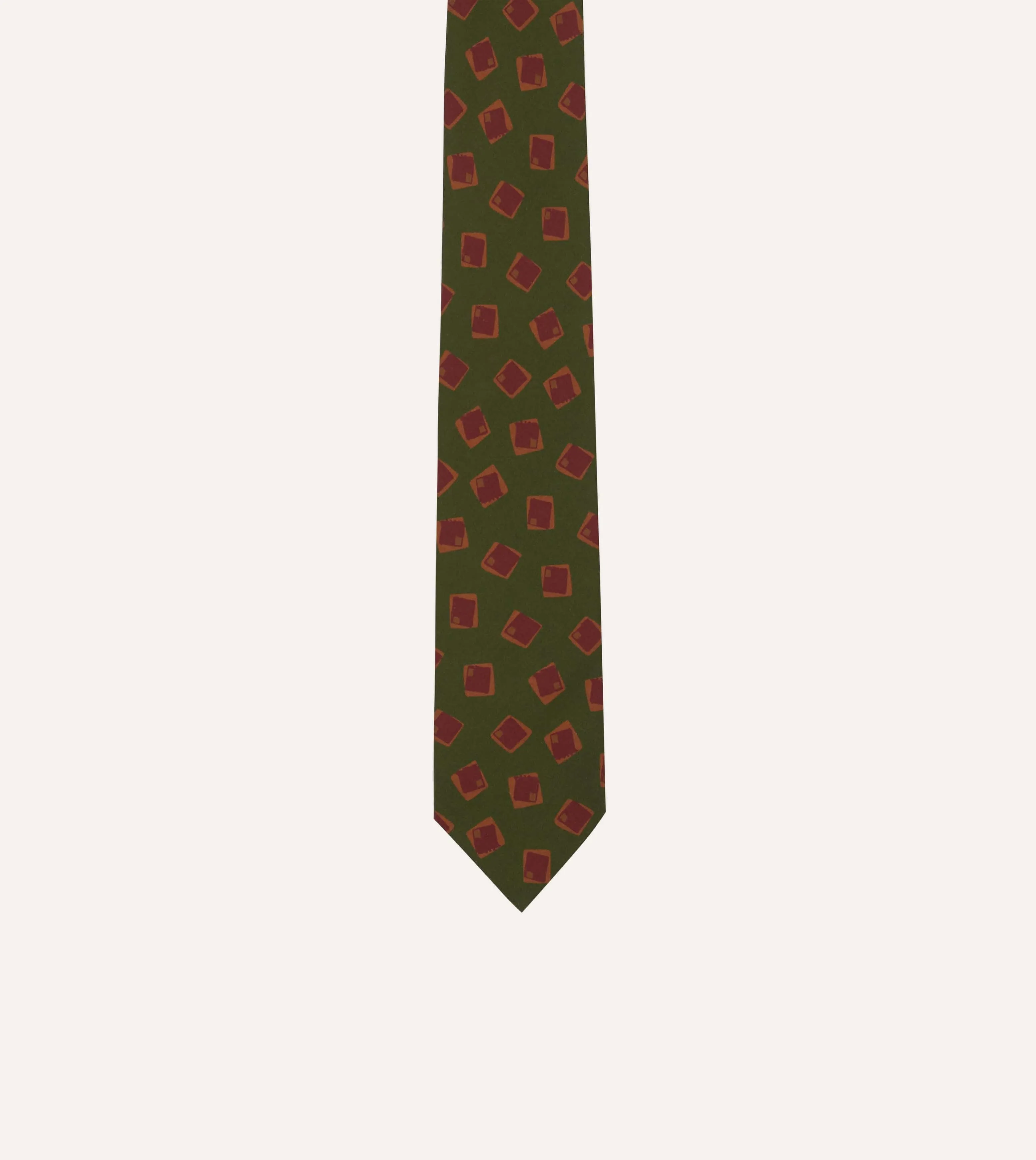 Green Jumbled Tile Print Silk Self Tipped Tie sold by Drake's London product image thumbnail 3