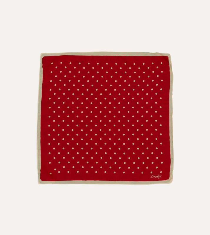 Red Spot Print Wool-Silk Pocket Square sold by Drake's London