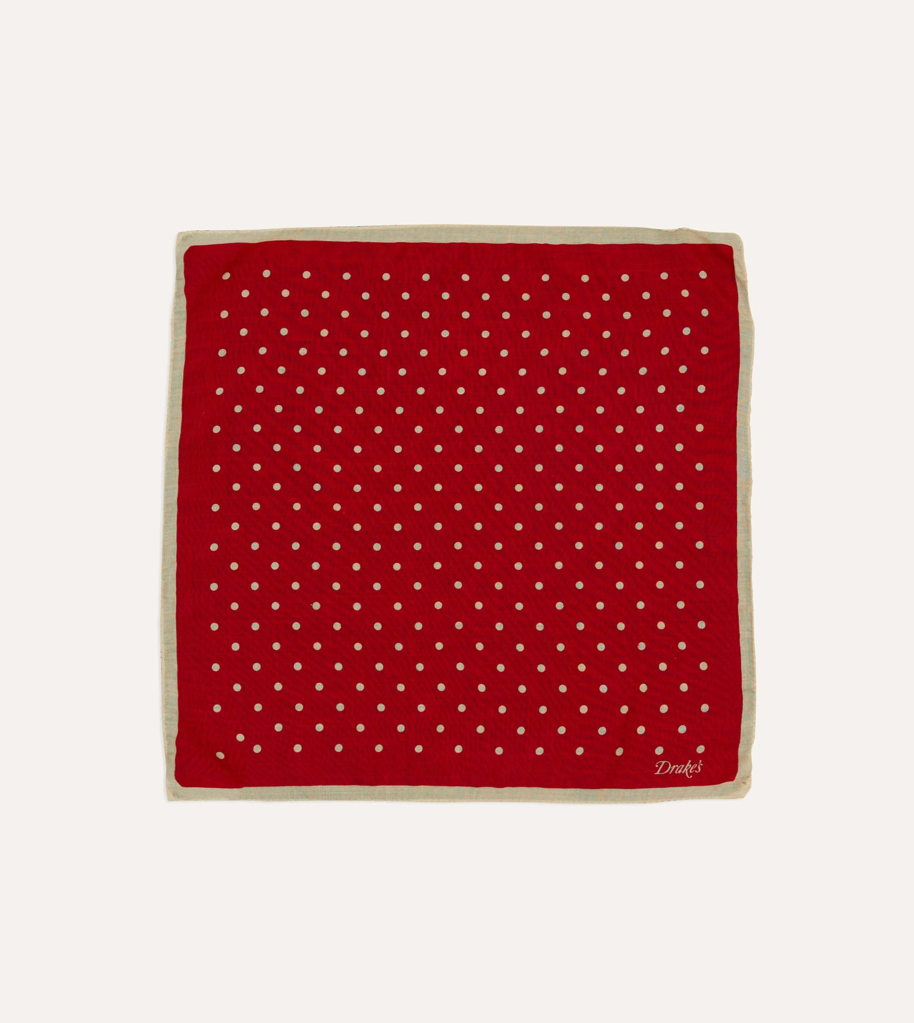 Red Spot Print Wool-Silk Pocket Square sold by Drake's London