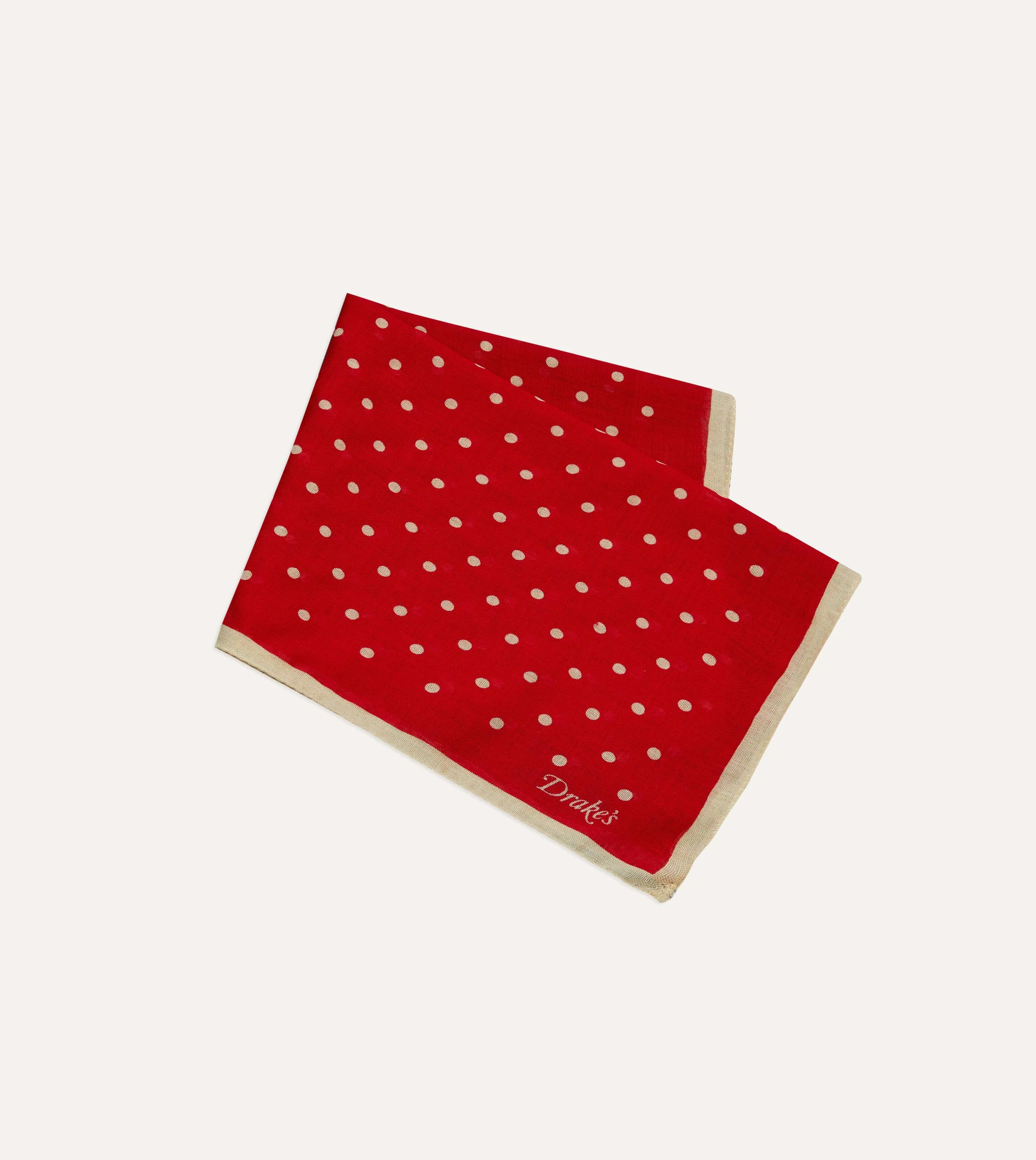 Red Spot Print Wool-Silk Pocket Square sold by Drake's London product image thumbnail 3