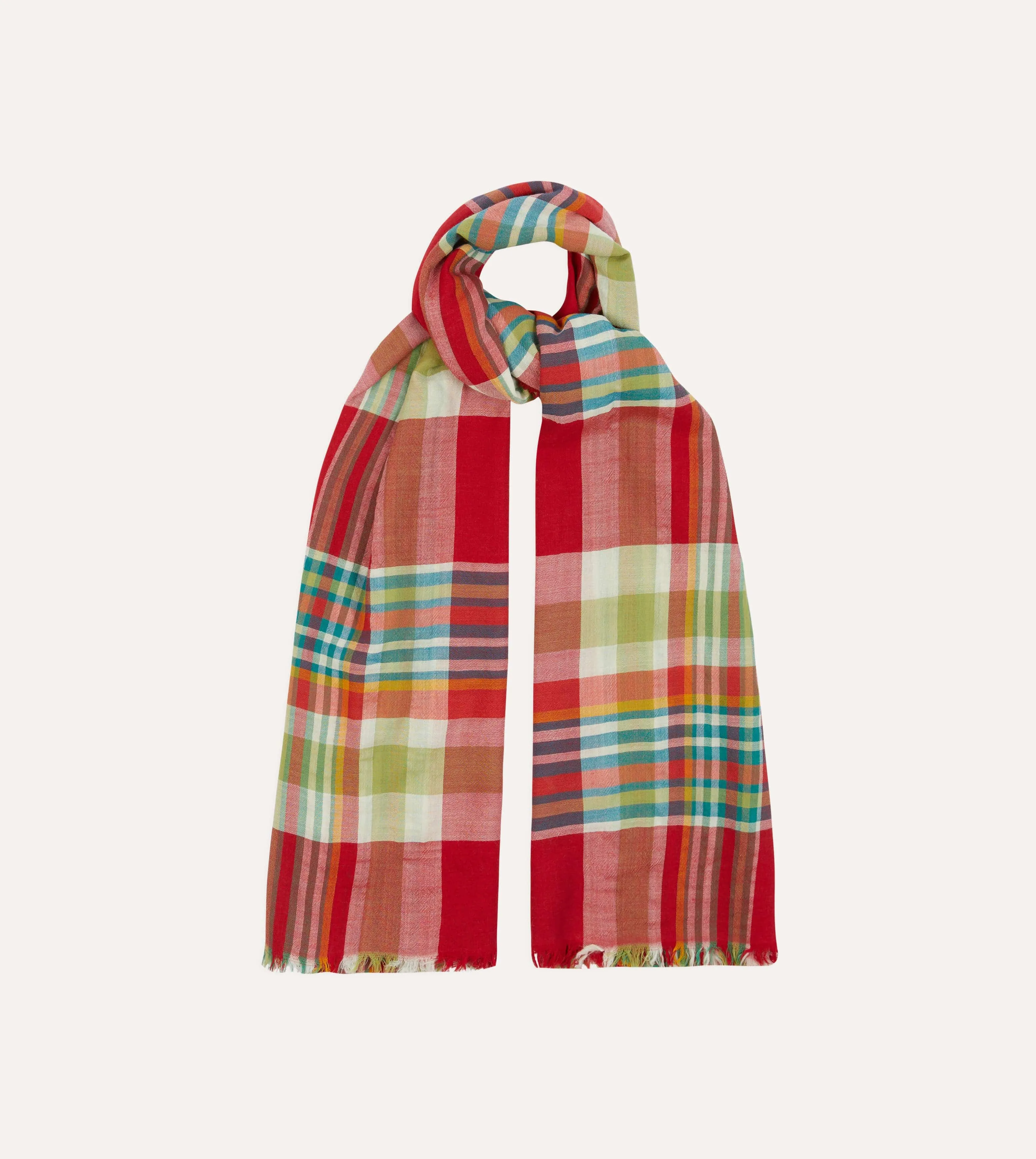 Red and Yellow Tartan Check Wool Scarf sold by Drake's London product image thumbnail 4