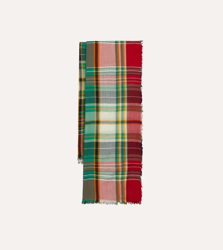 Green and Red Tartan Check Wool Scarf sold by Drake's London