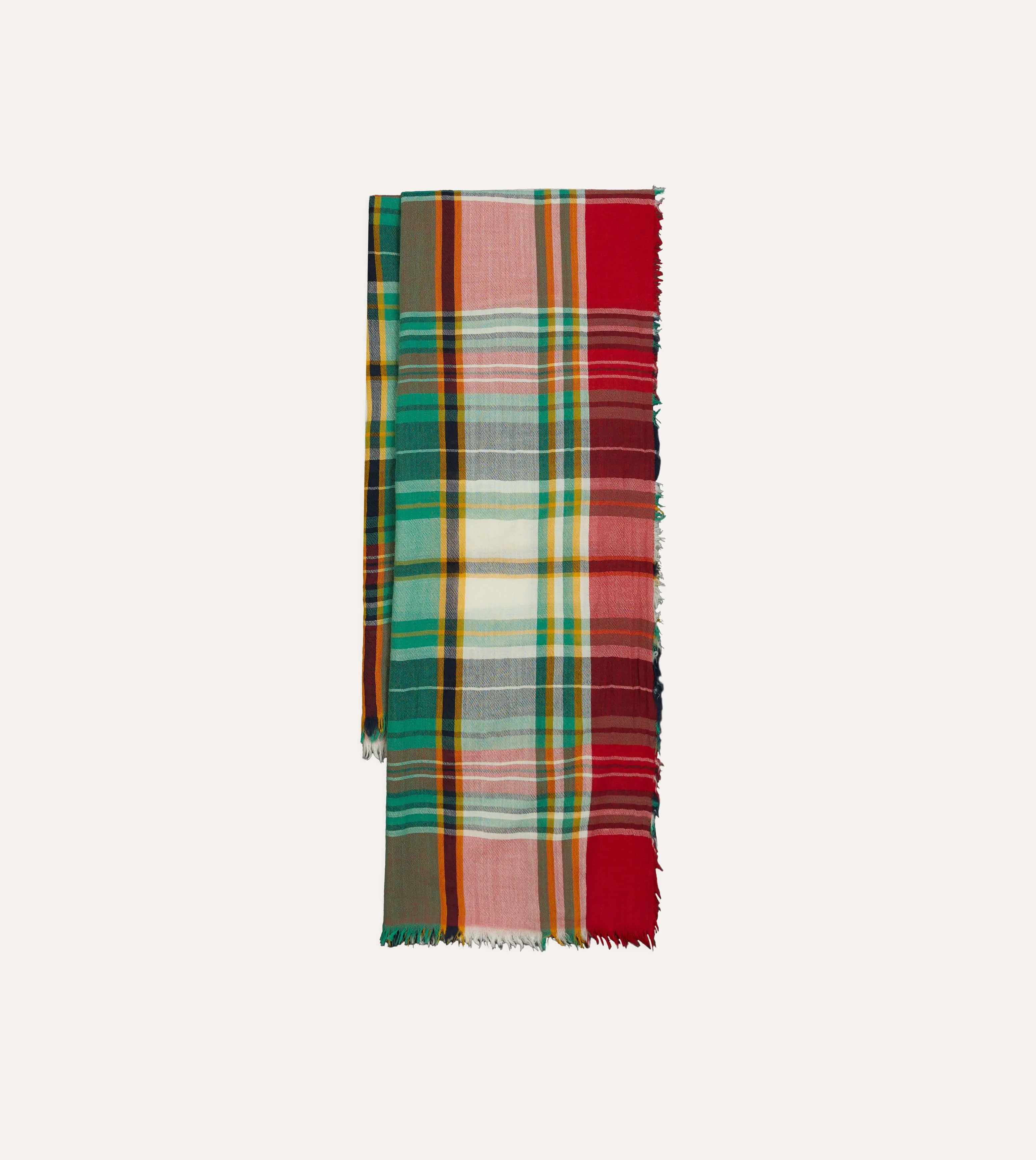 Green and Red Tartan Check Wool Scarf sold by Drake's London