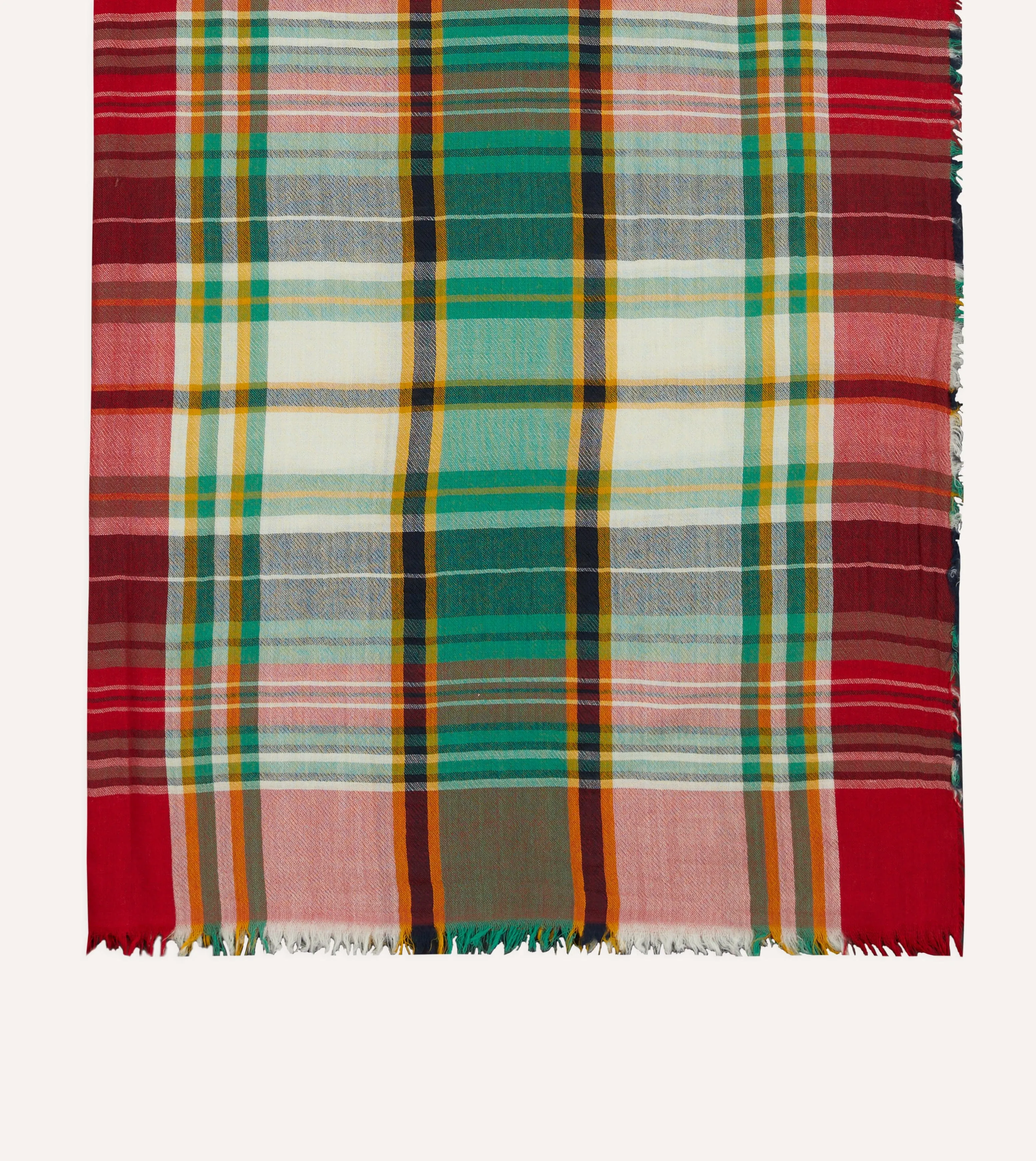 Green and Red Tartan Check Wool Scarf sold by Drake's London product image thumbnail 3