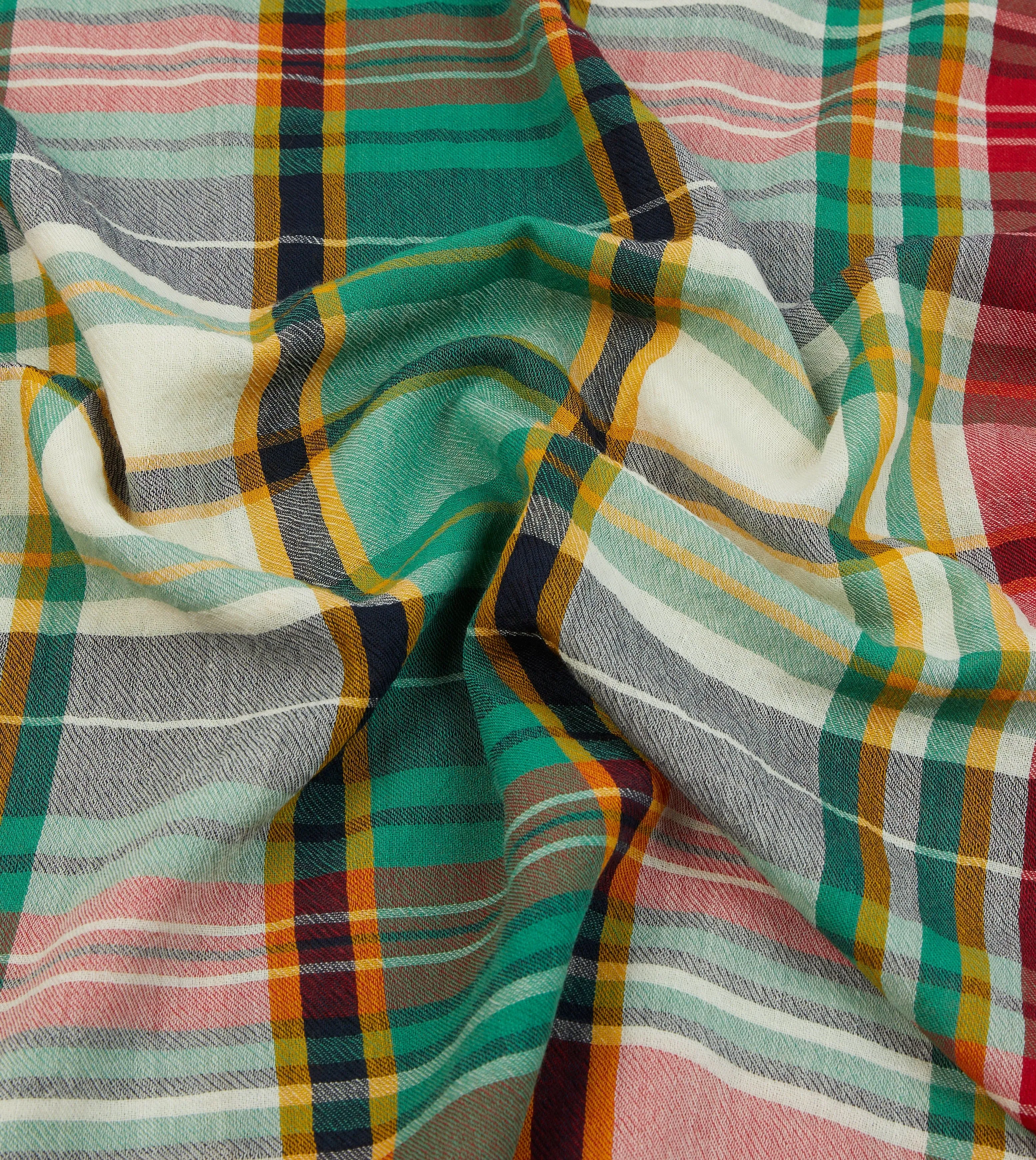 Green and Red Tartan Check Wool Scarf sold by Drake's London product image thumbnail 2