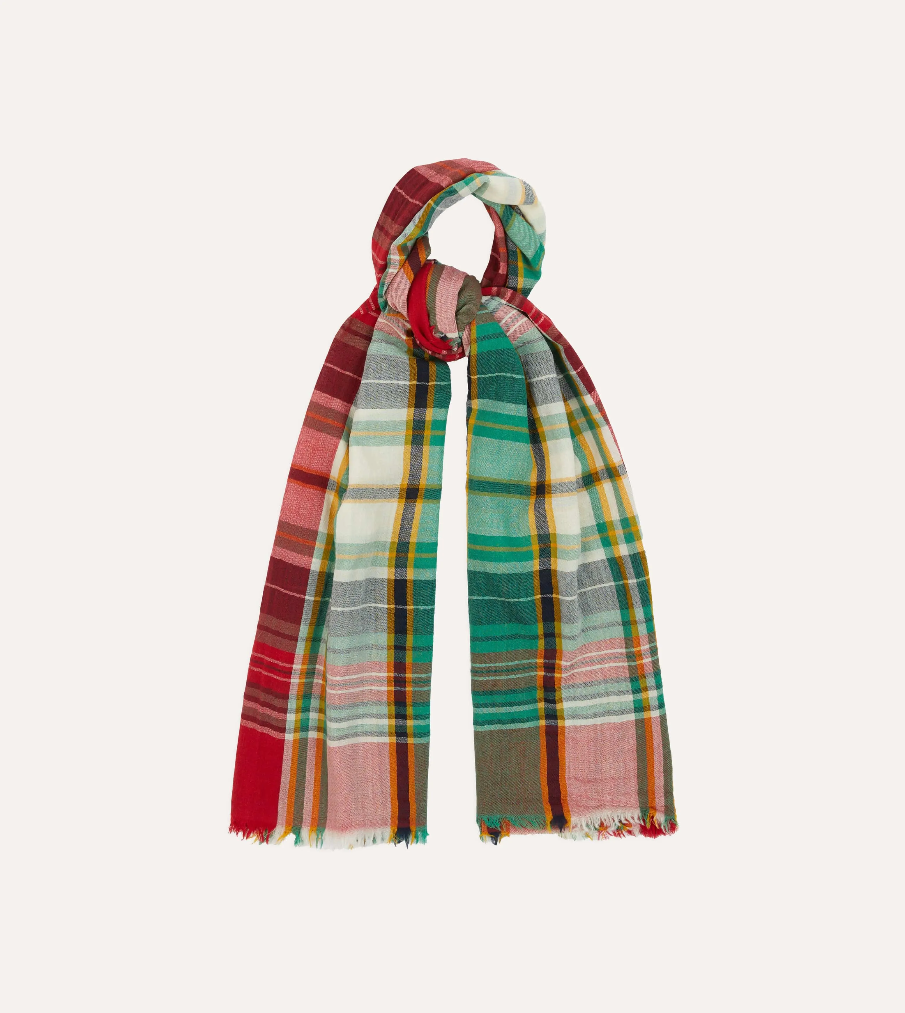 Green and Red Tartan Check Wool Scarf sold by Drake's London product image thumbnail 4