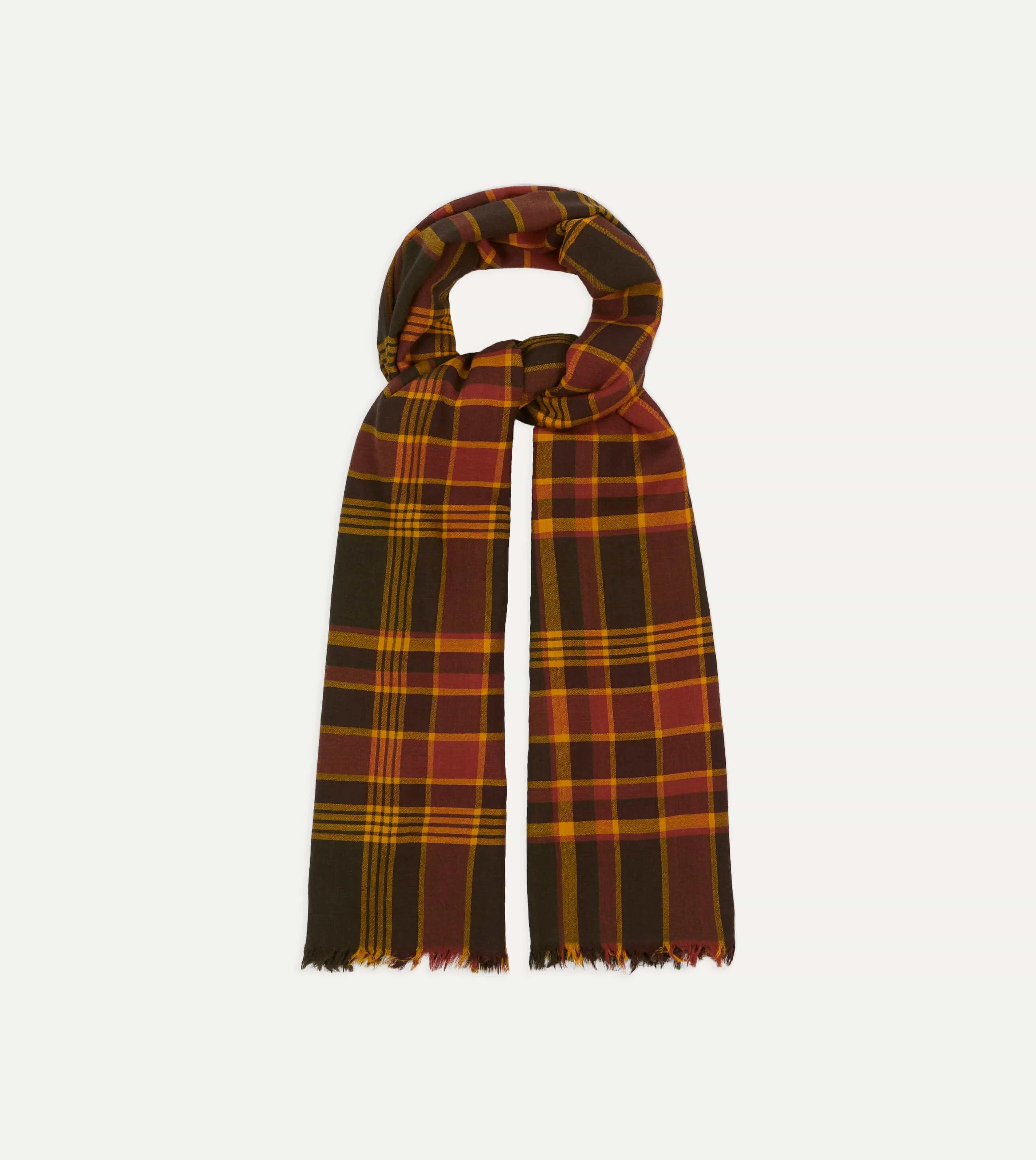 Brown and Red Tartan Check Wool Scarf sold by Drake's London product image thumbnail 4