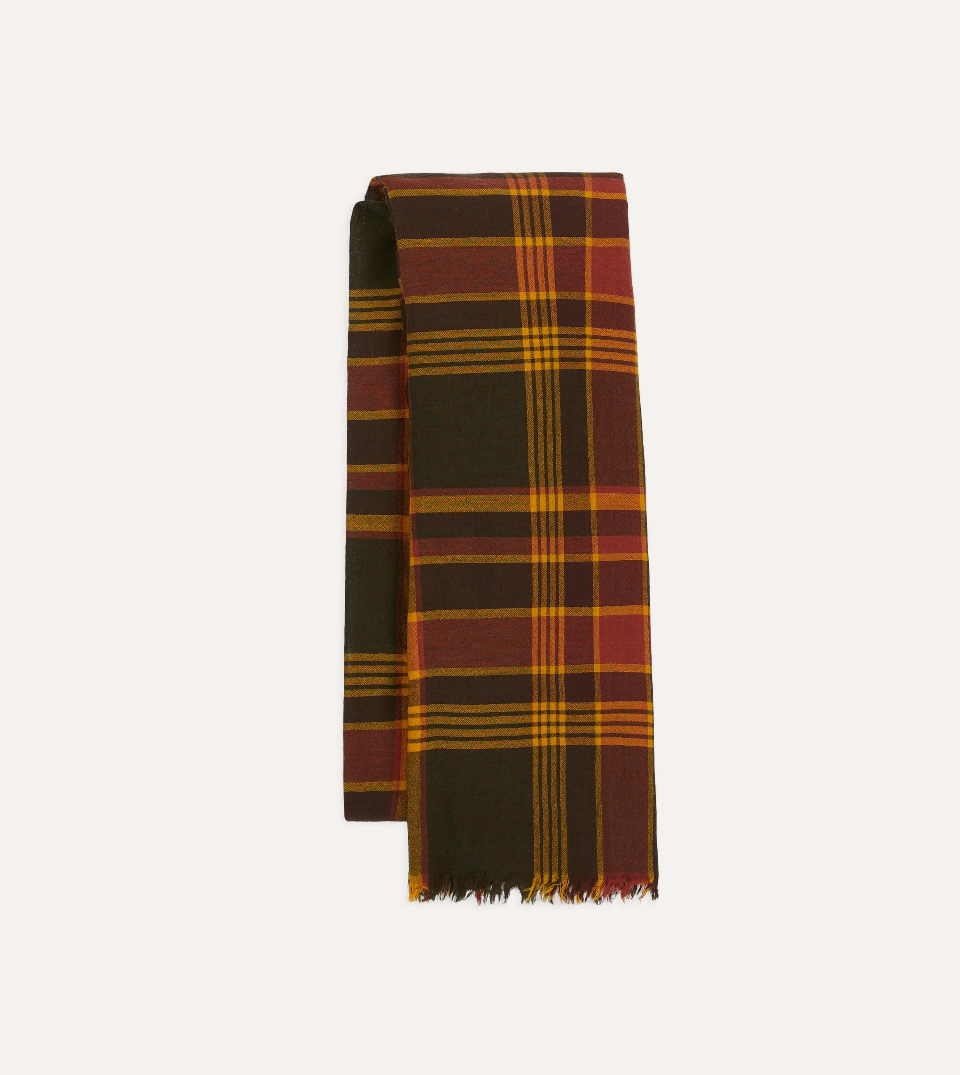 Brown and Red Tartan Check Wool Scarf sold by Drake's London
