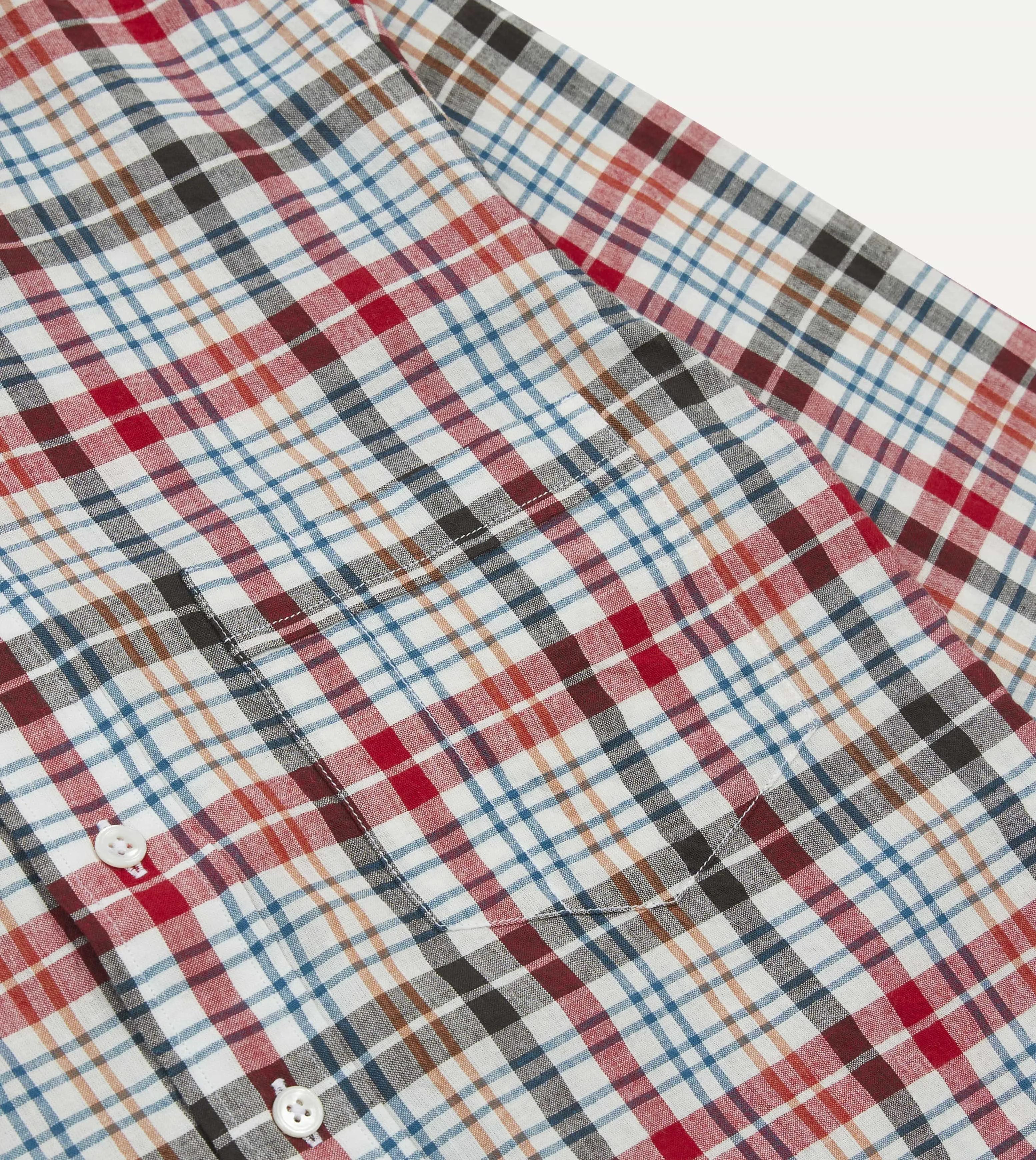 Red and Black Madras Check Cotton Button-Down Shirt sold by Drake's London product image thumbnail 4