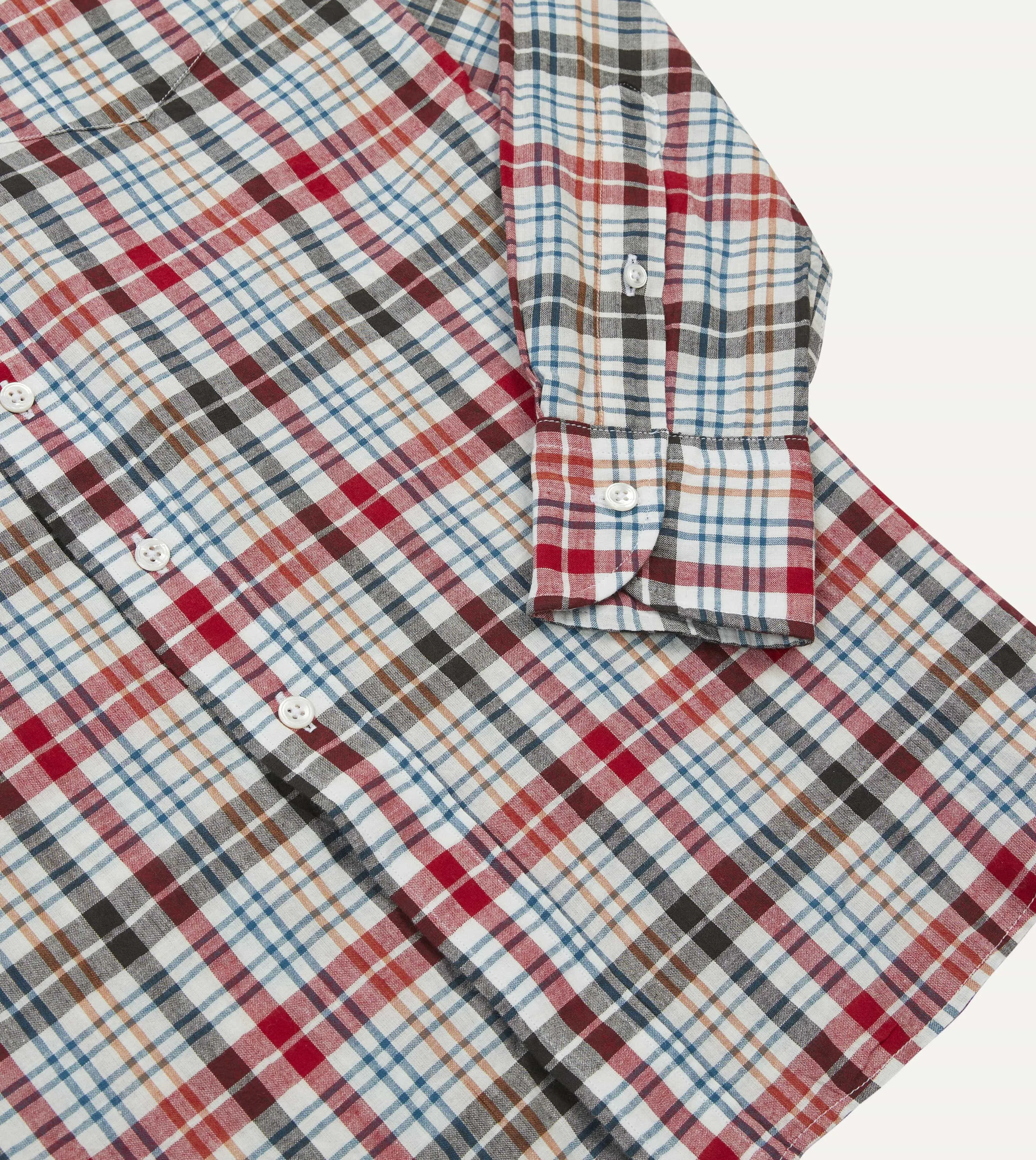 Red and Black Madras Check Cotton Button-Down Shirt sold by Drake's London product image thumbnail 5