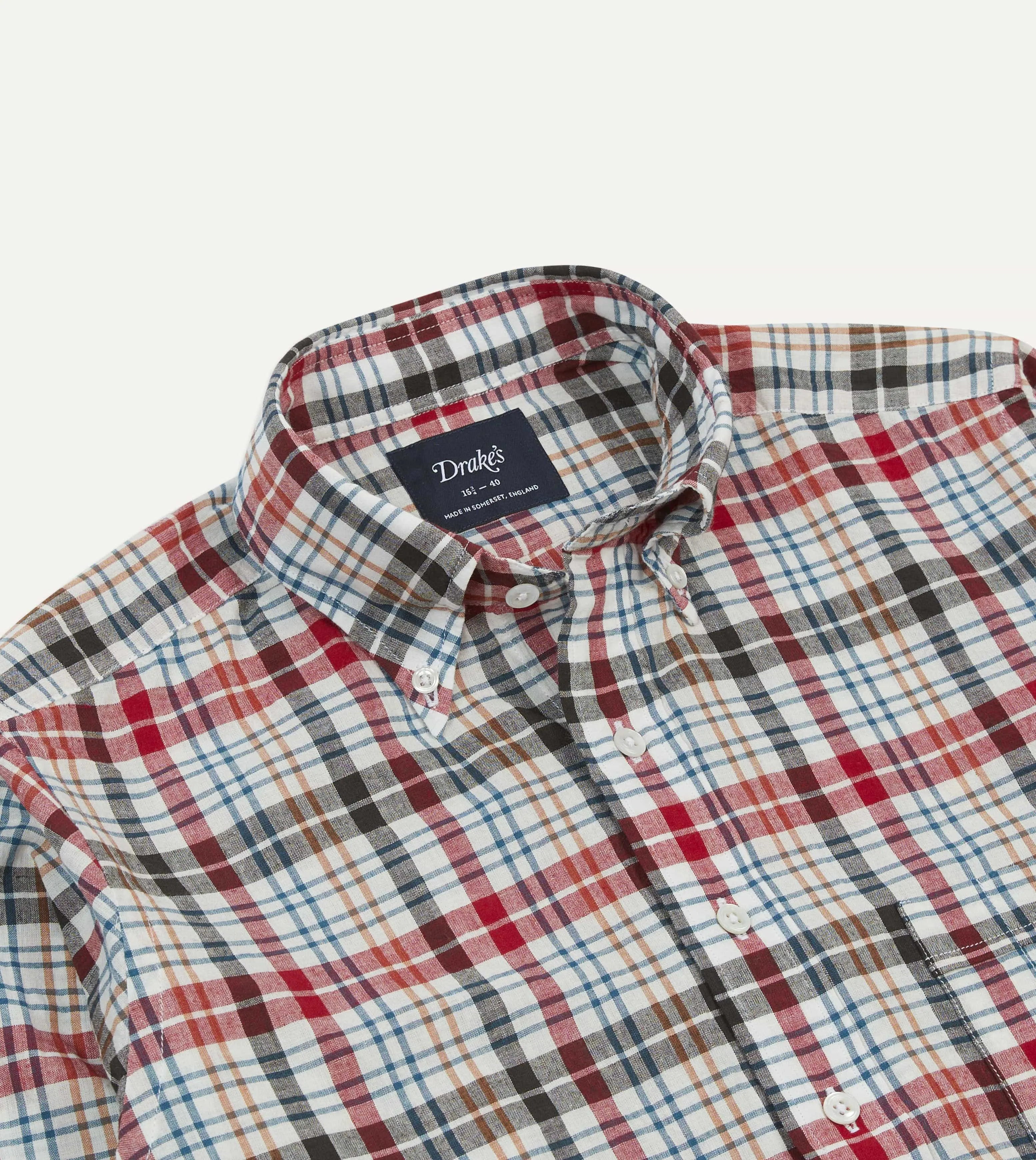Red and Black Madras Check Cotton Button-Down Shirt sold by Drake's London product image thumbnail 3