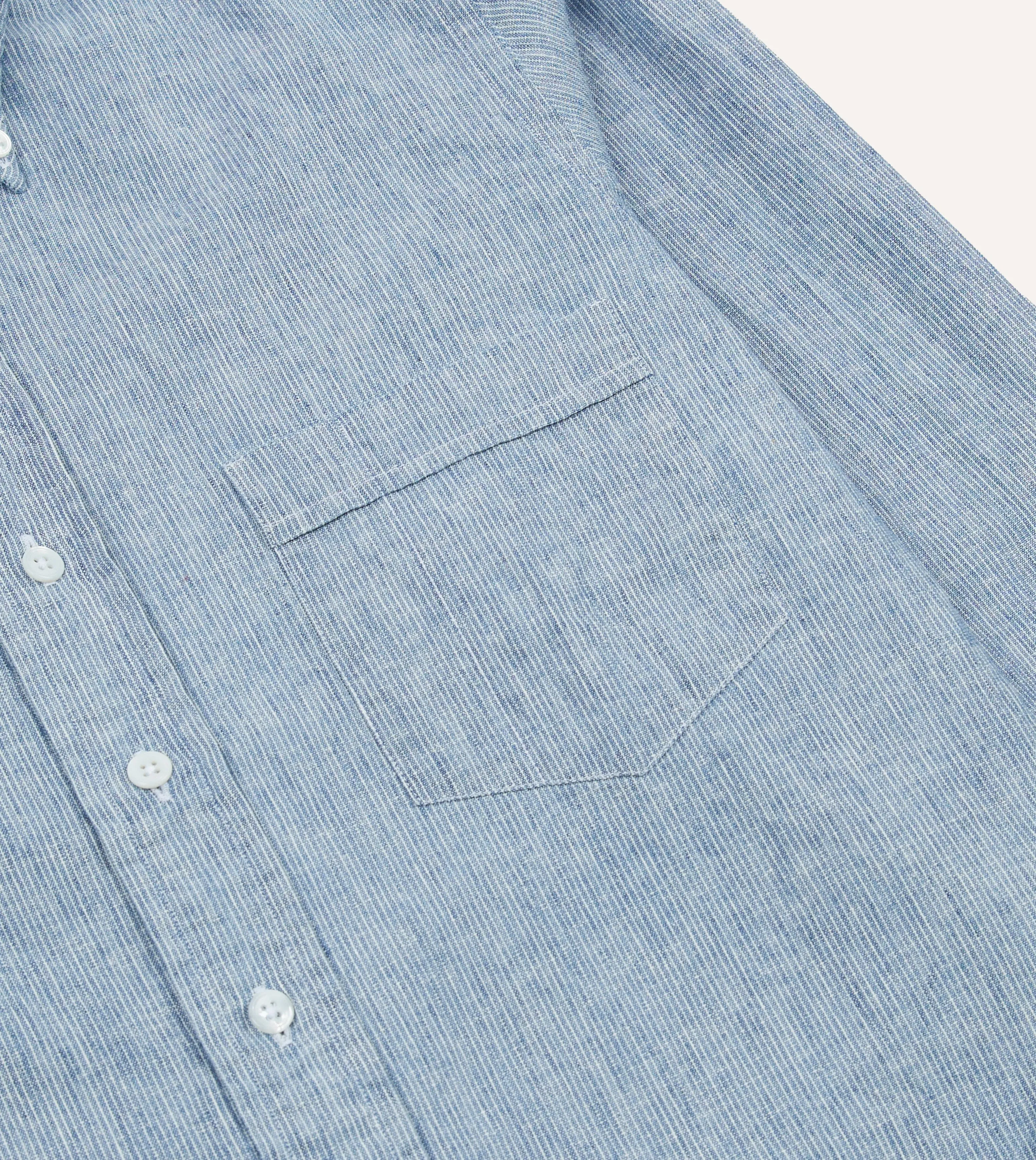 Striped Denim Cotton Button-Down Shirt sold by Drake's London product image thumbnail 4