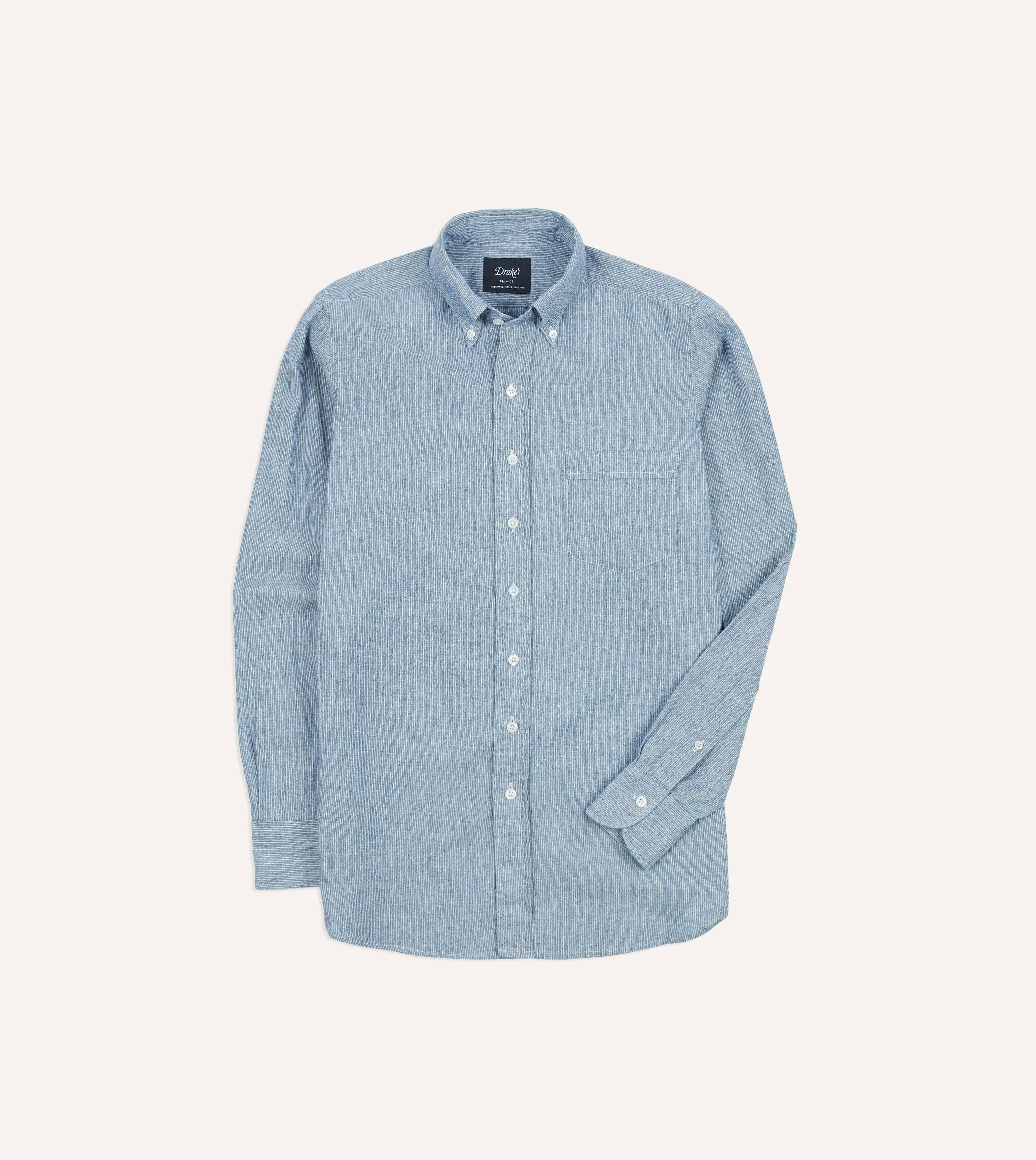 Striped Denim Cotton Button-Down Shirt sold by Drake's London