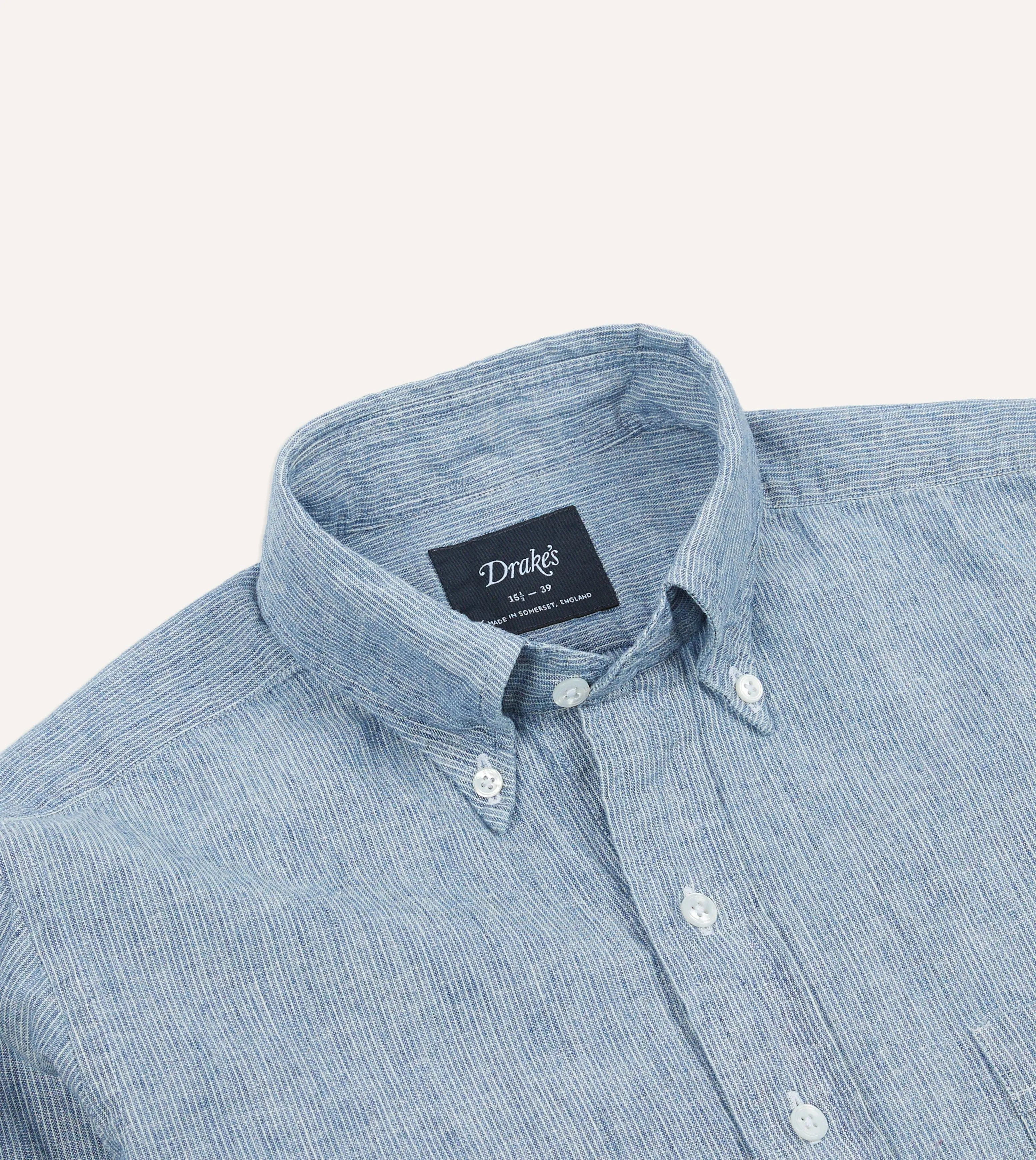 Striped Denim Cotton Button-Down Shirt sold by Drake's London product image thumbnail 3