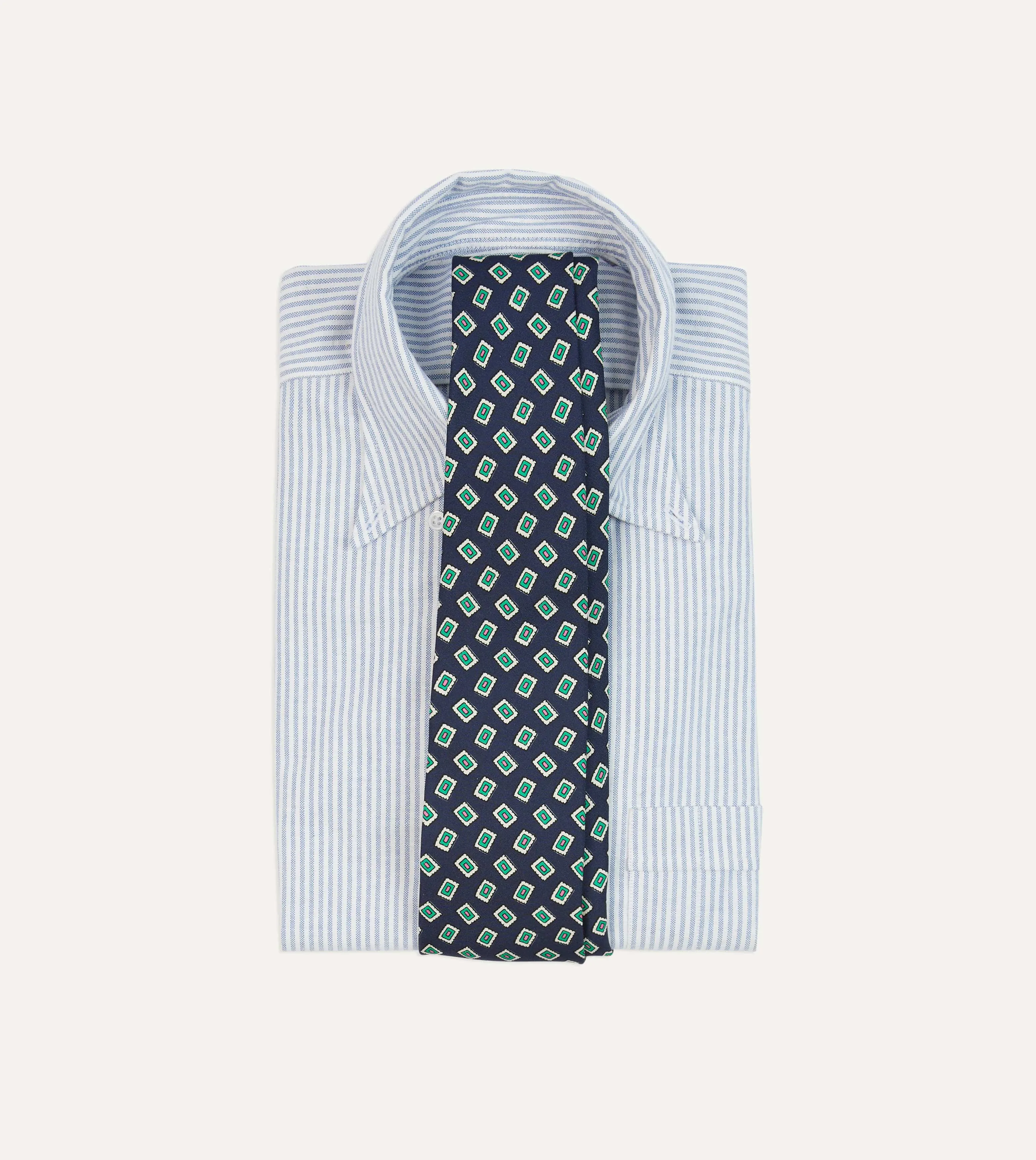 Navy Jumbled Medallion Print Silk Self Tipped Tie sold by Drake's London product image thumbnail 2