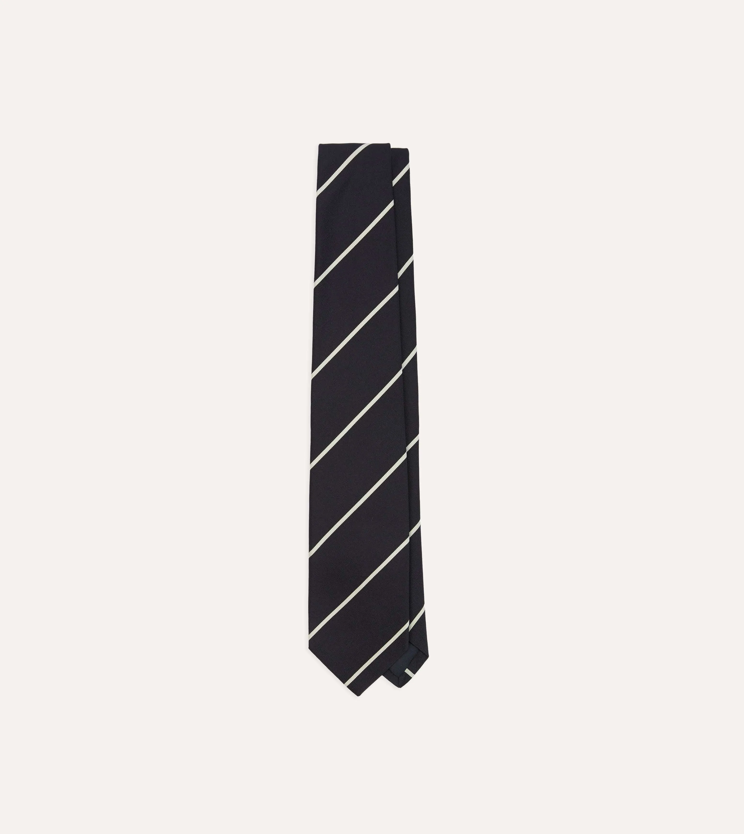 Navy and White Stripe Repp Silk Tipped Tie sold by Drake's London