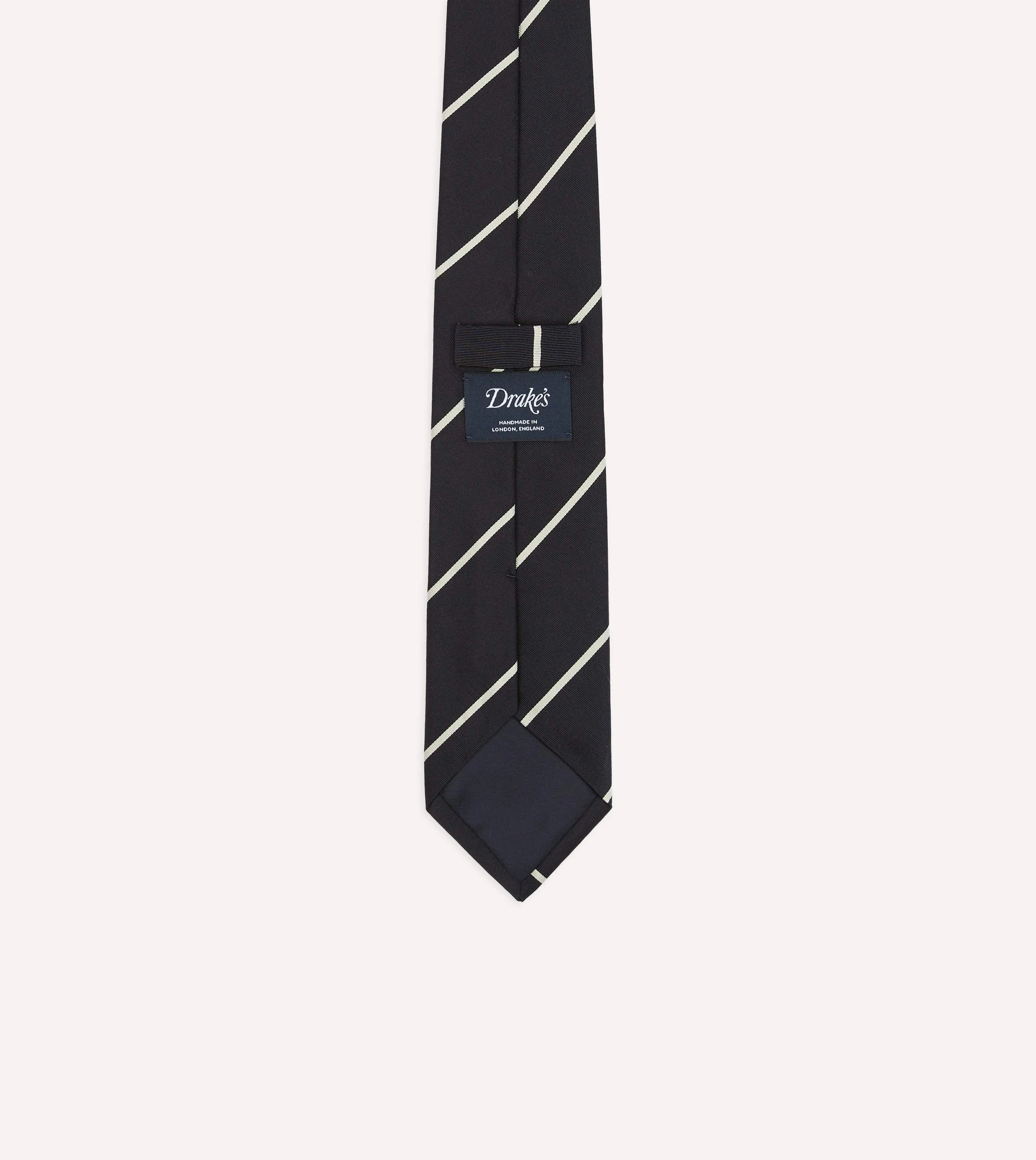 Navy and White Stripe Repp Silk Tipped Tie sold by Drake's London product image thumbnail 4