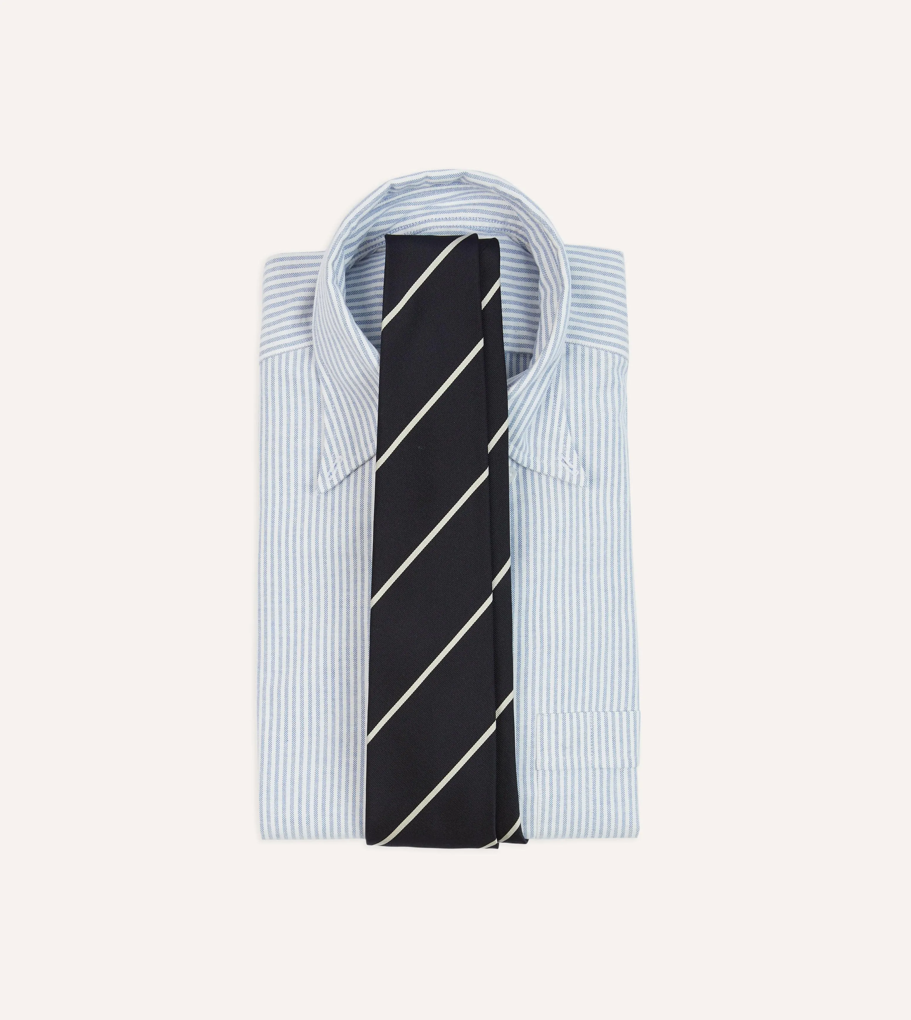 Navy and White Stripe Repp Silk Tipped Tie sold by Drake's London product image thumbnail 2