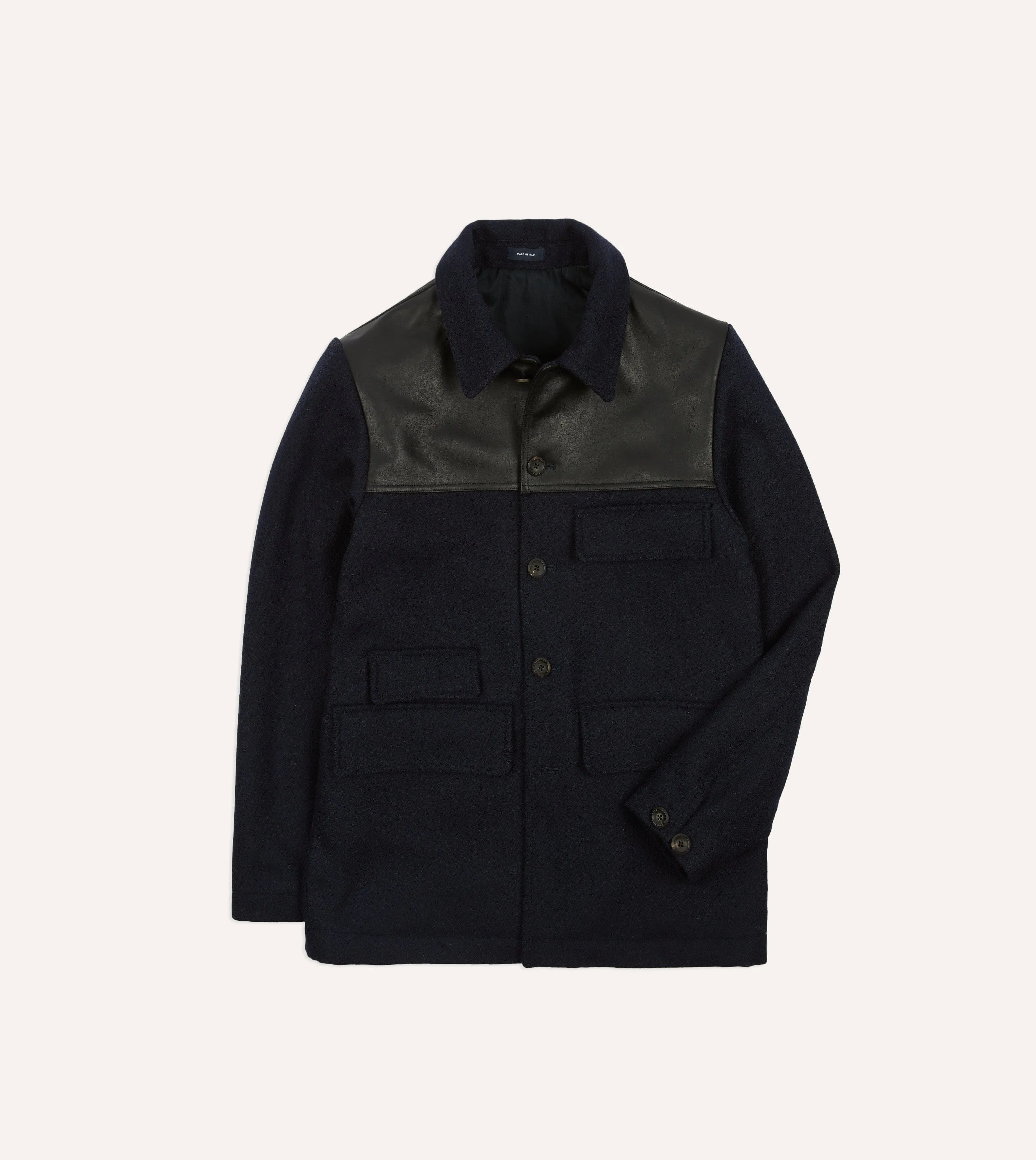 Navy Wool and Leather Donkey Jacket sold by Drake's London
