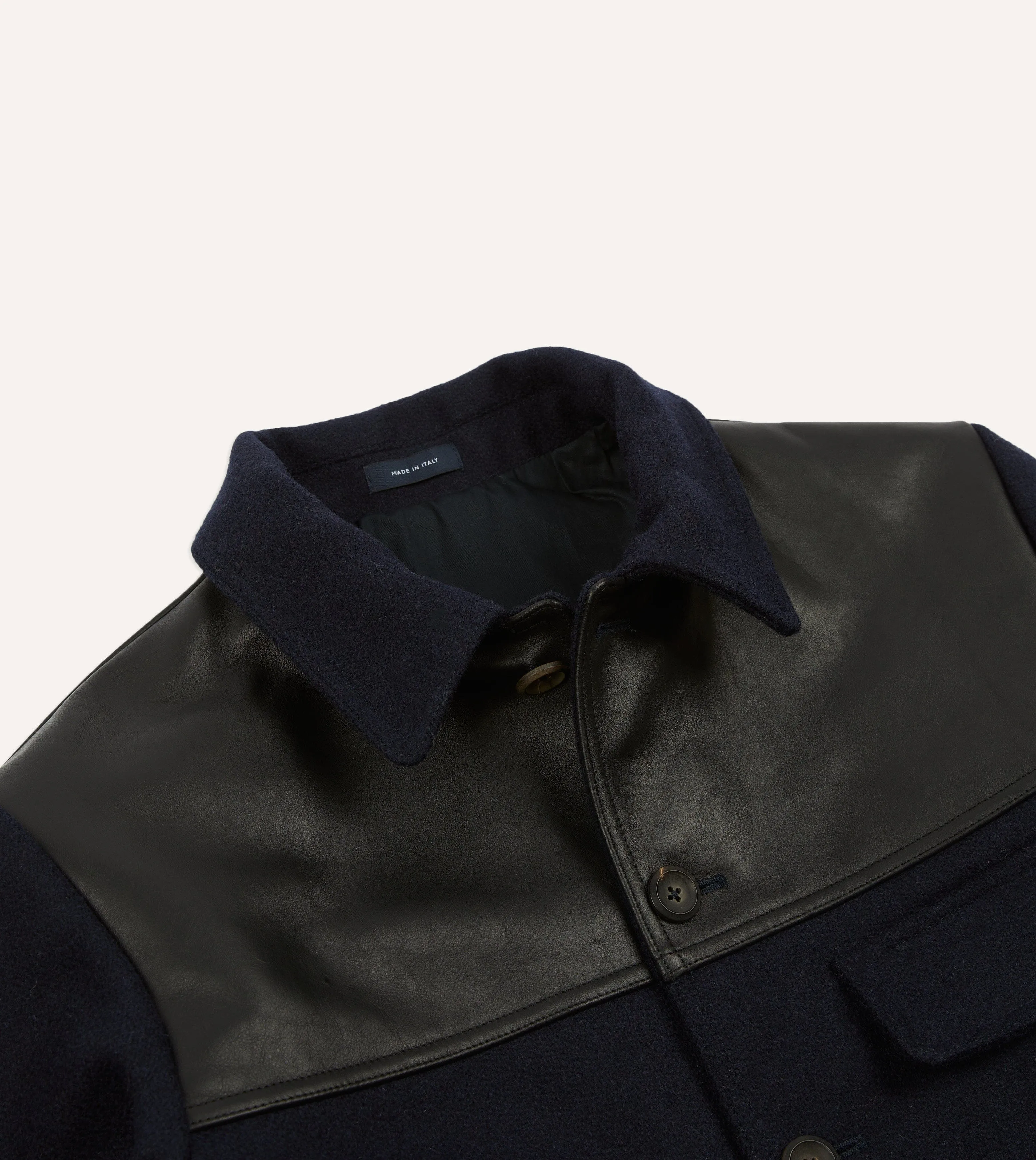 Navy Wool and Leather Donkey Jacket sold by Drake's London product image thumbnail 3
