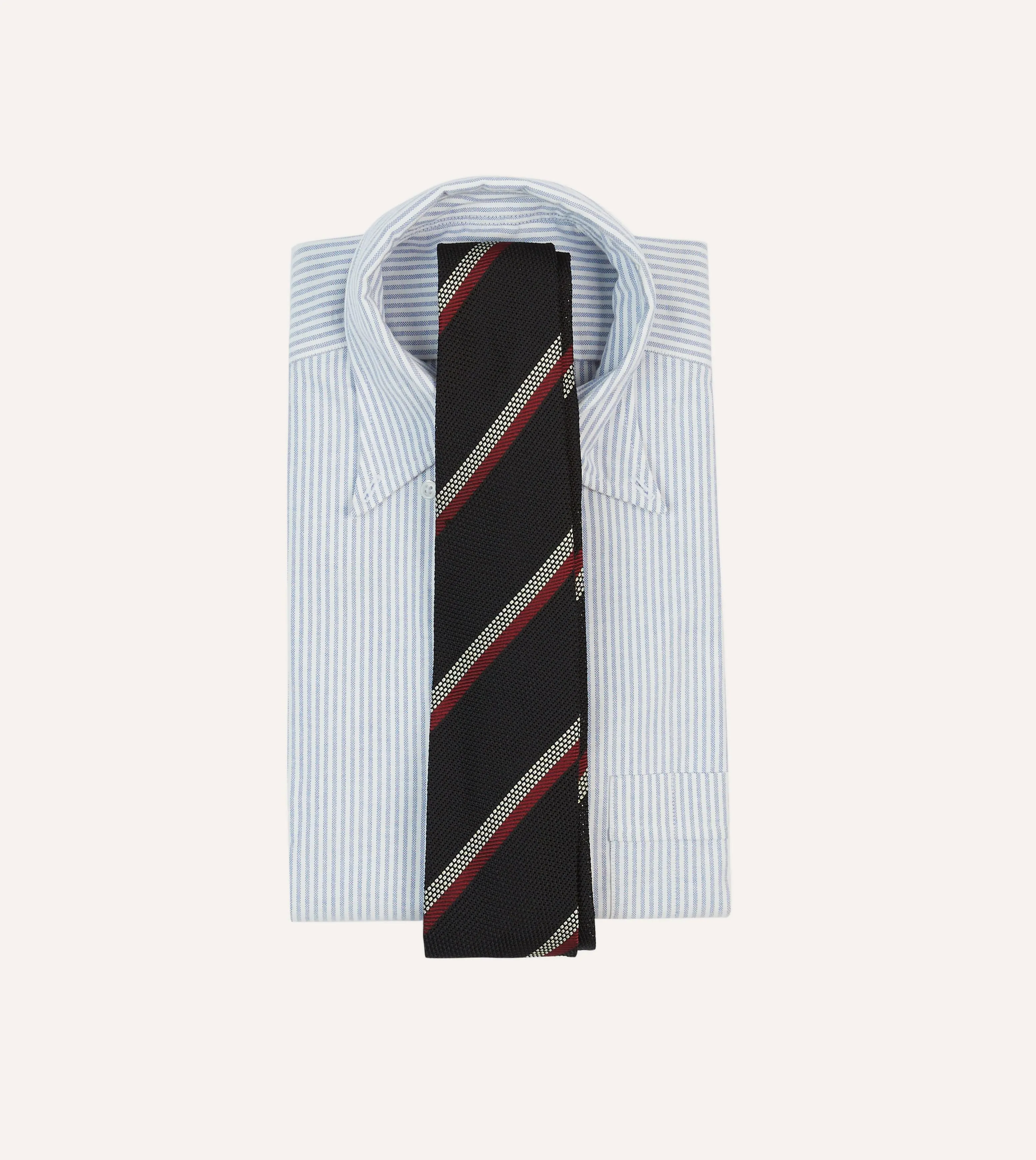 Black, White and Red Stripe Hand Rolled Silk Grenadine Tie sold by Drake's London product image thumbnail 2